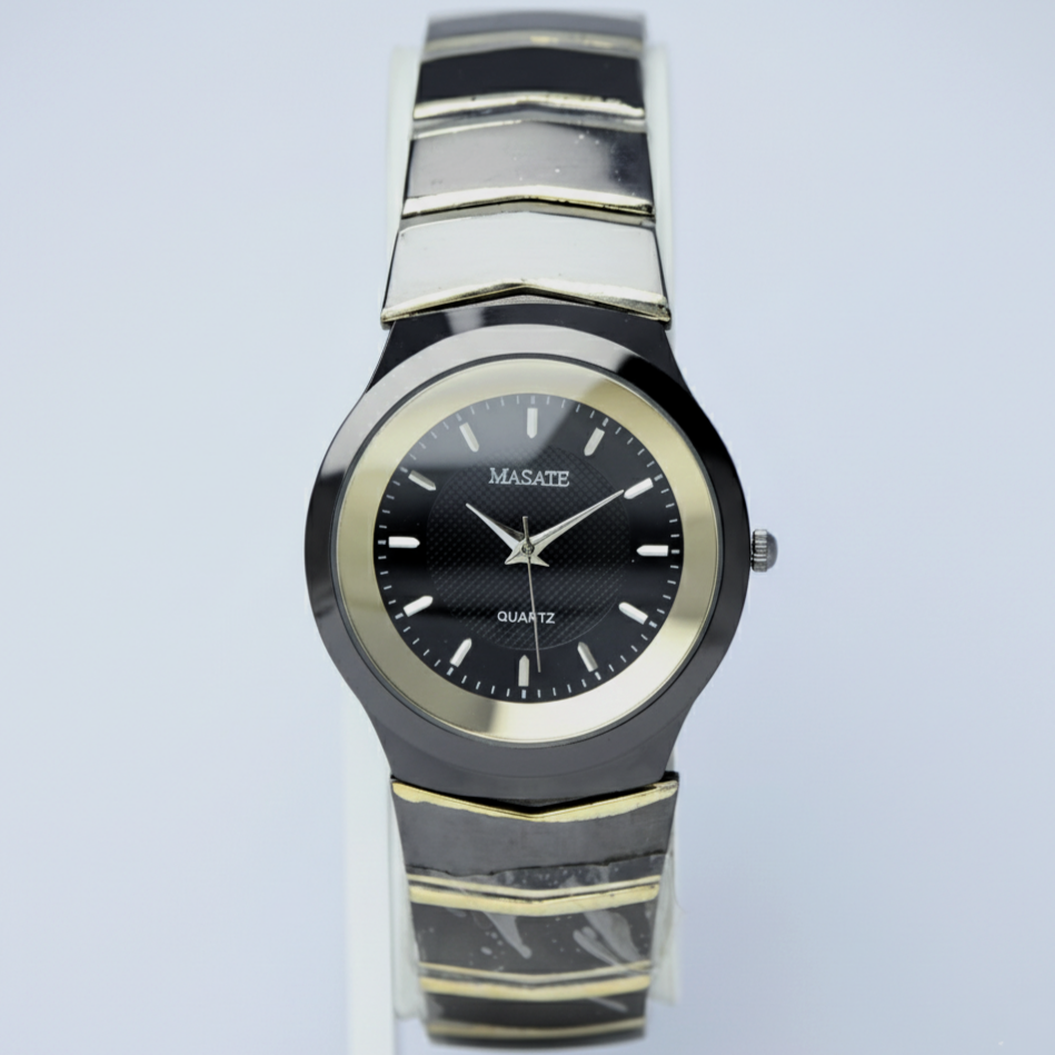 MASATE Men’s Quartz Watch (BZ-ES22) – Black Dial with Gold-Tone Stainless Steel