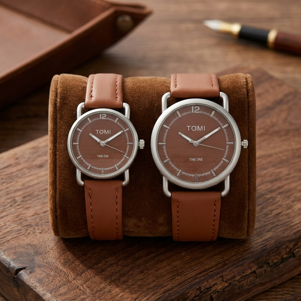 TOMI Couple Quartz Watch Set (BZ-HH06) – Brown Dial
