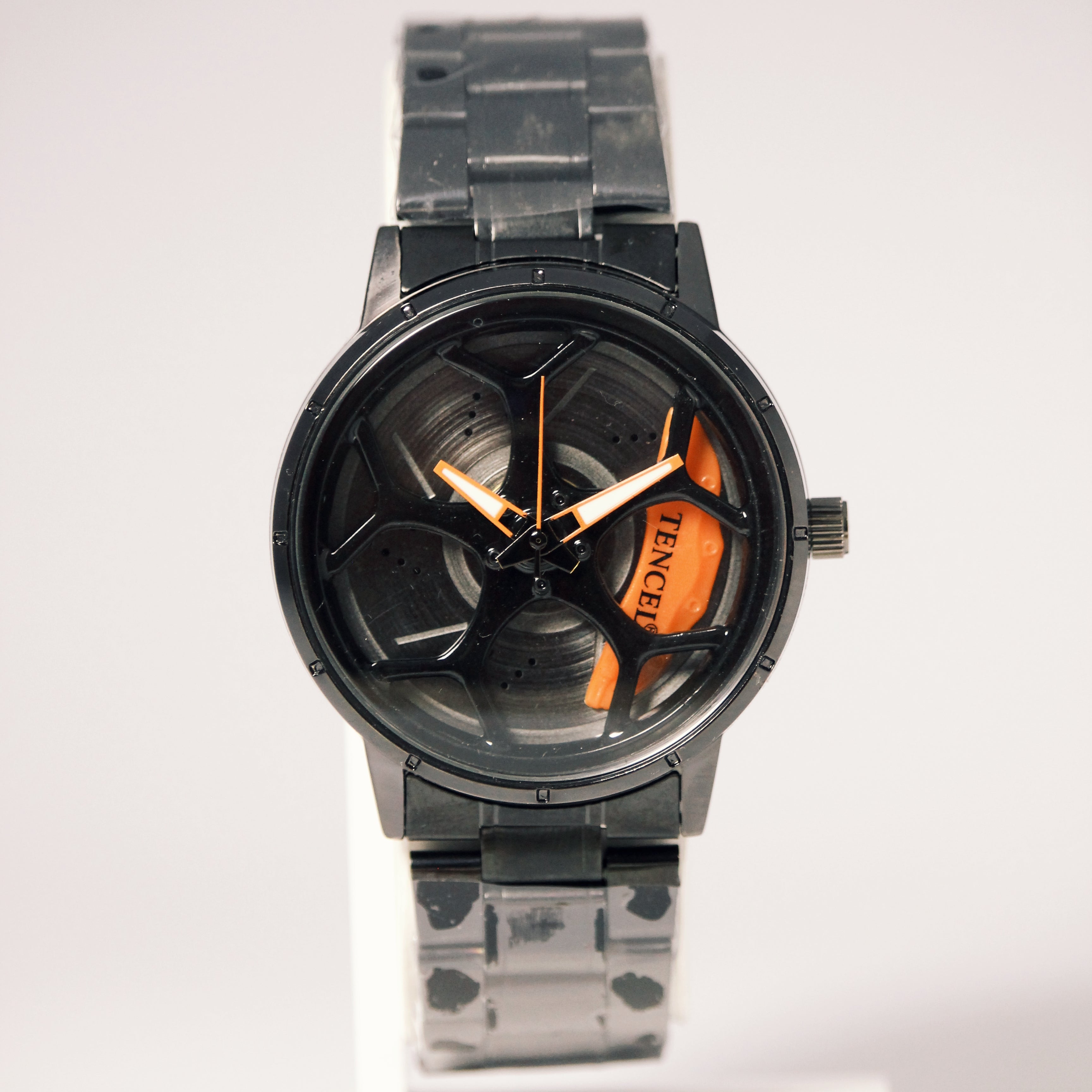 TENCEL Men’s Rotating Wheel Mechanical Watch (BZ-ES09) – Orange Accents Stainless Steel