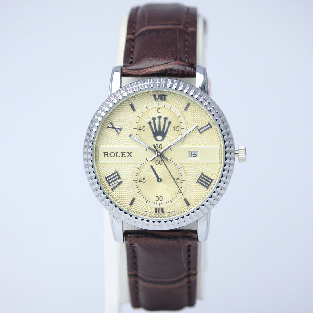 Rolex Leather Strap Men’s Watch (BZ-FD05) with Date – Brown