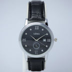 LEINA Men’s Leather Strap Watch (BZ-FD03) - Black Dial with Date