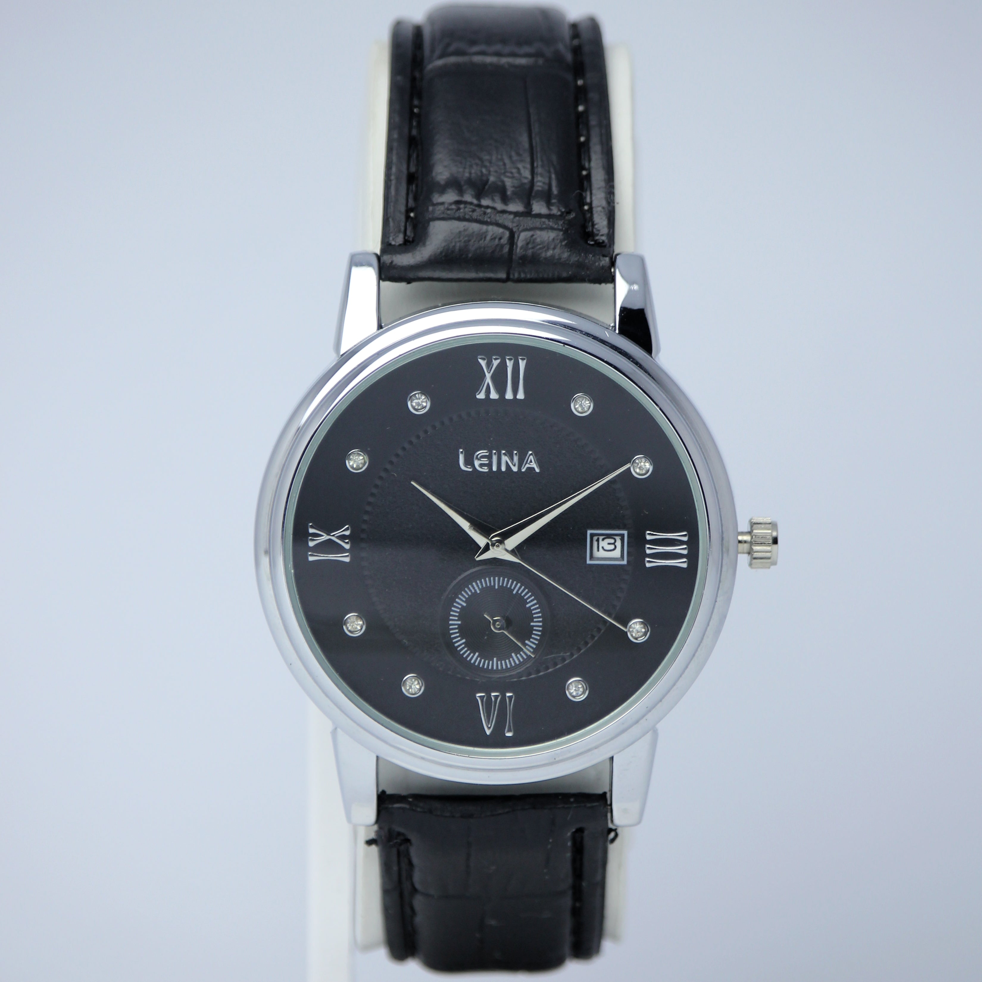 LEINA Men’s Leather Strap Watch (BZ-FD03) - Black Dial with Date