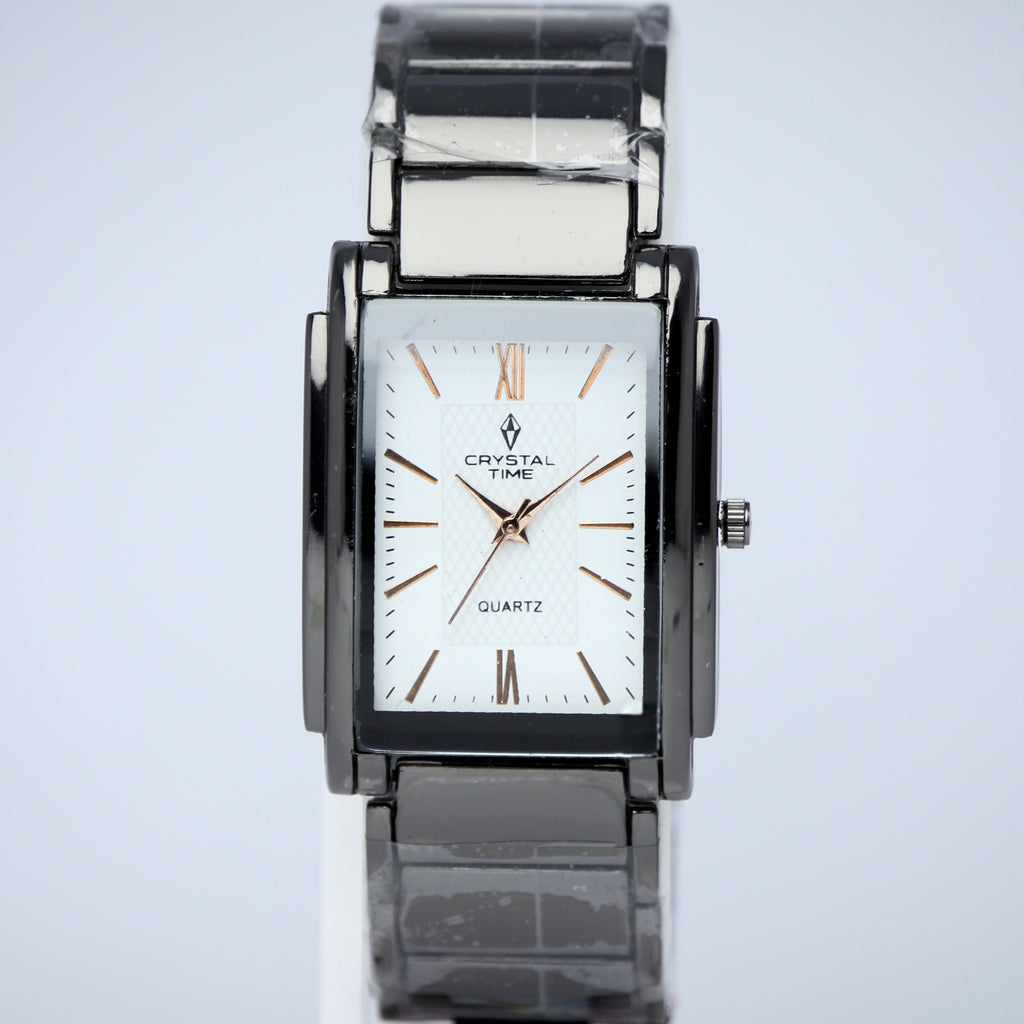 Crystal Time Men’s Quartz Watch (BZ-ES33) – Rectangular White Dial