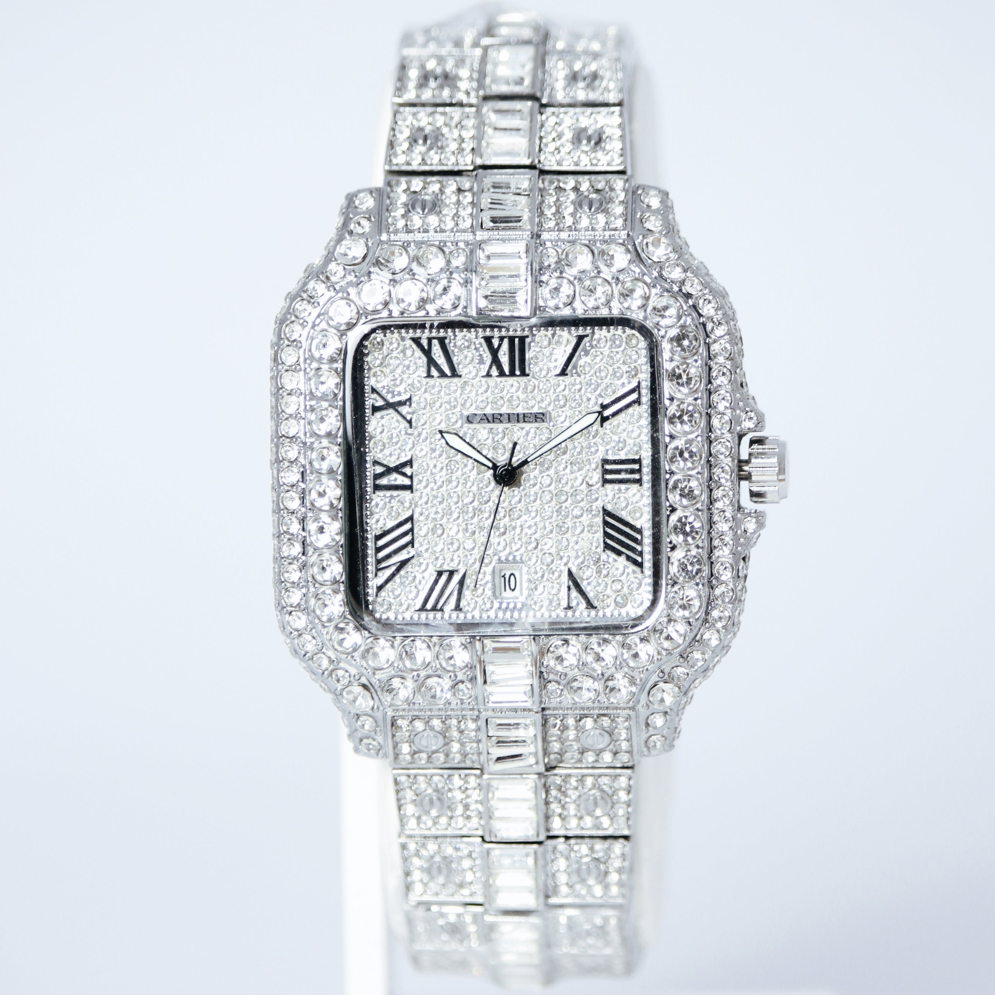 Cartier Diamond Iced Unisex Watch (BZ-WC01) – White Stone Stainless Steel