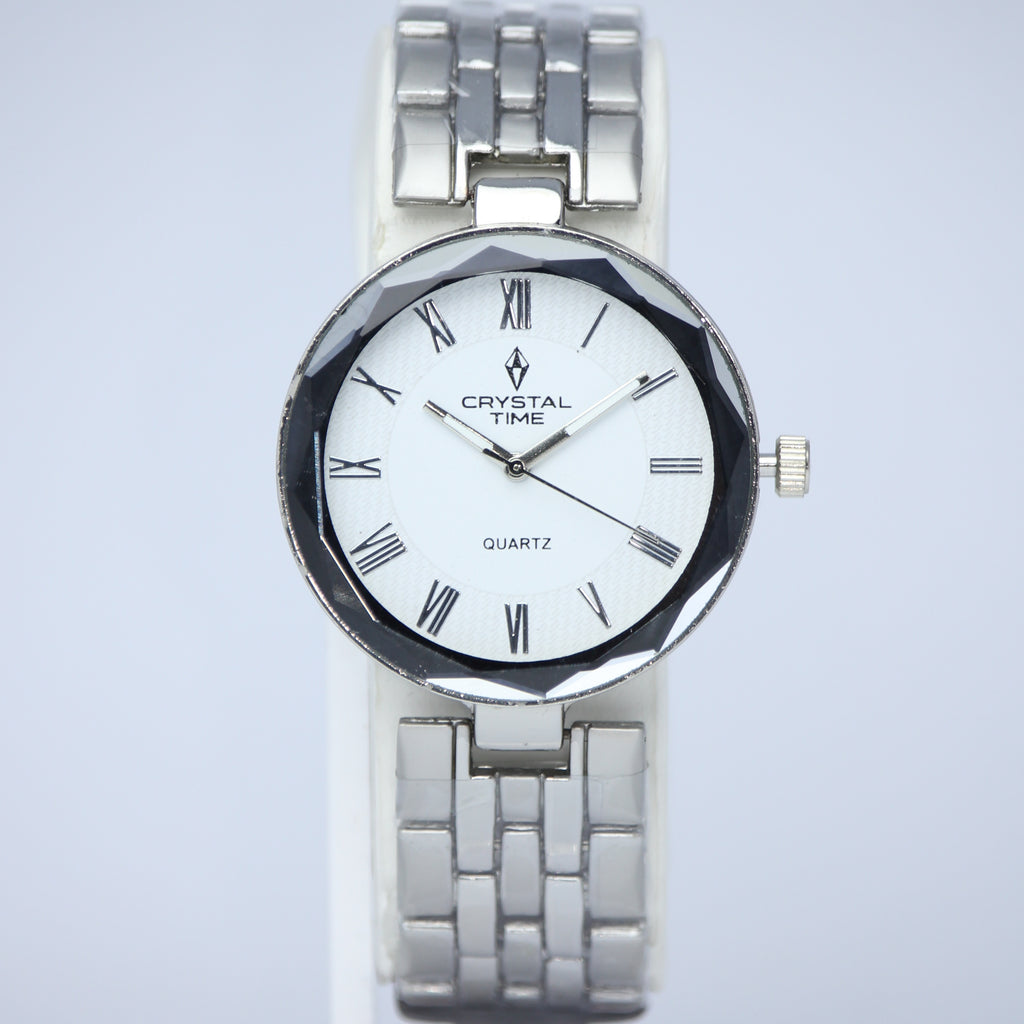 Crystal Time Men’s Quartz Watch (BZ-ES36) – White Dial Stainless Steel