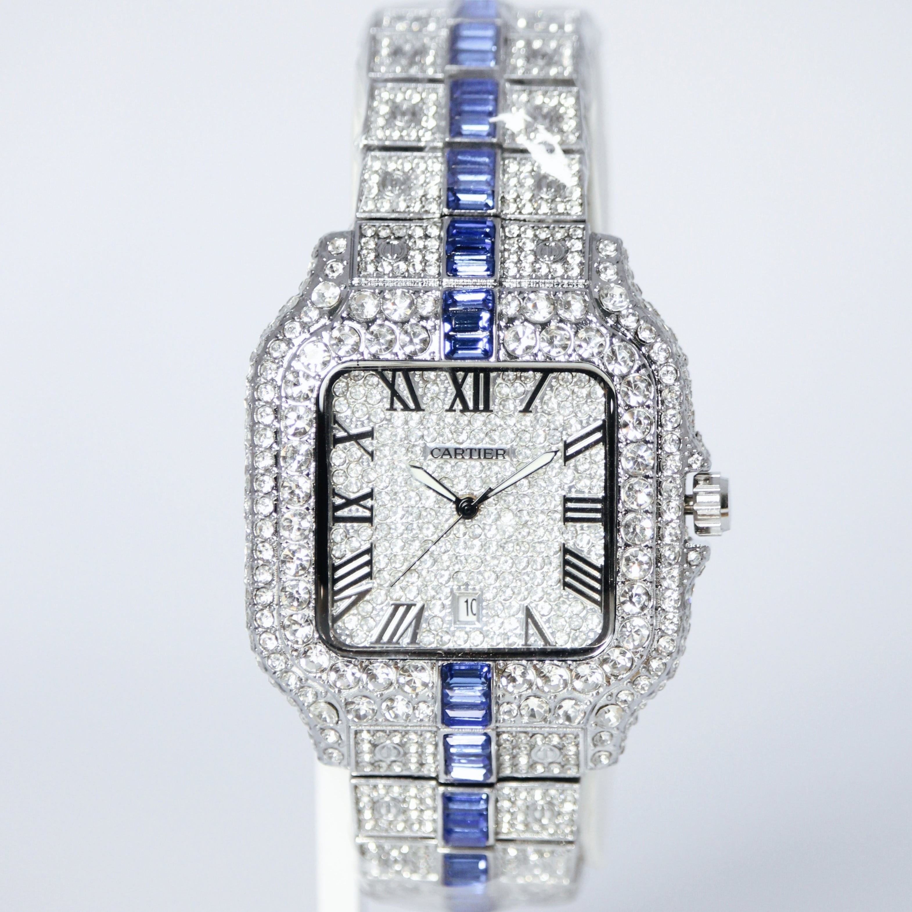 Cartier Diamond Iced Unisex Watch (BZ-WC01) – Blue Stone Stainless Steel