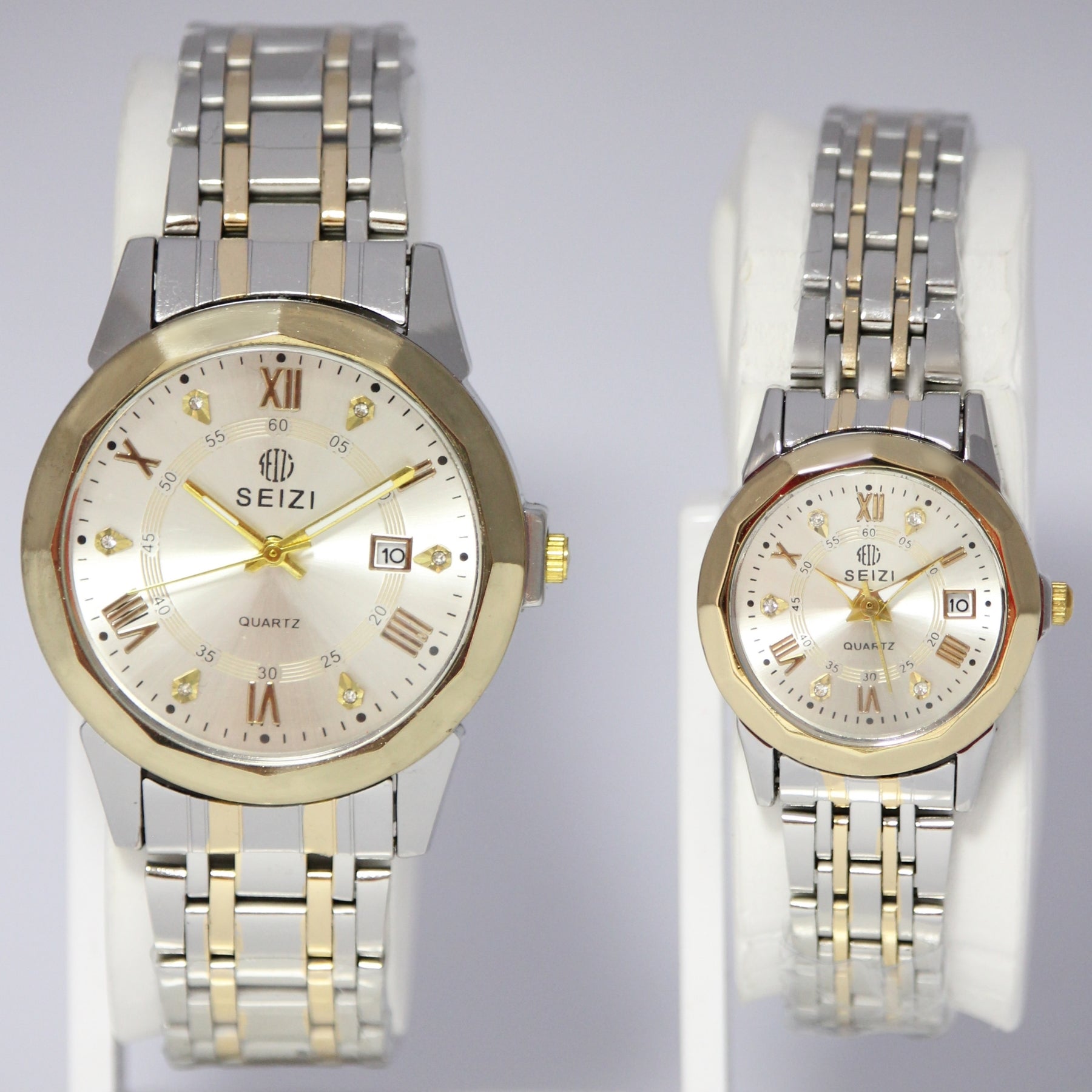 Seizi Quartz Couple Watch Set (BZ-HH02) – Silver & Gold Stainless Steel