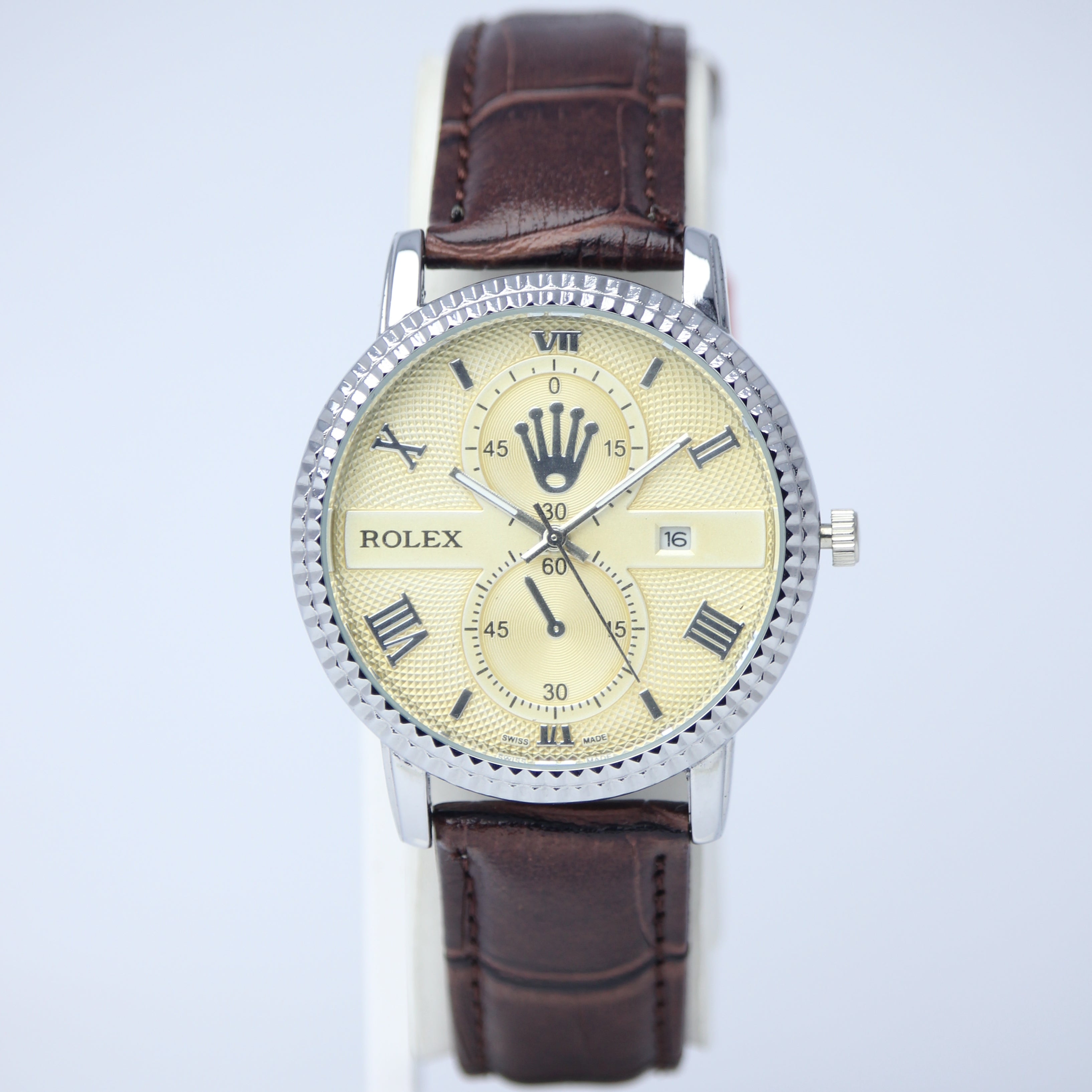 Rolex Leather Strap Men’s Watch (BZ-FD05) with Date – Black