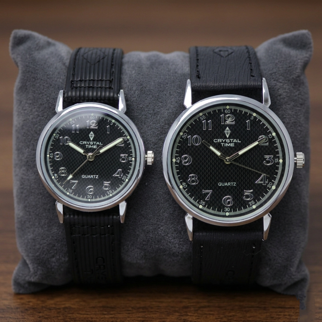 Crystal Time Quartz Couple Set (BZ-HH08) – Blue Textured Dial