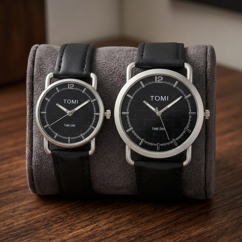 TOMI Couple Quartz Watch Set (BZ-HH06) – Black Dial