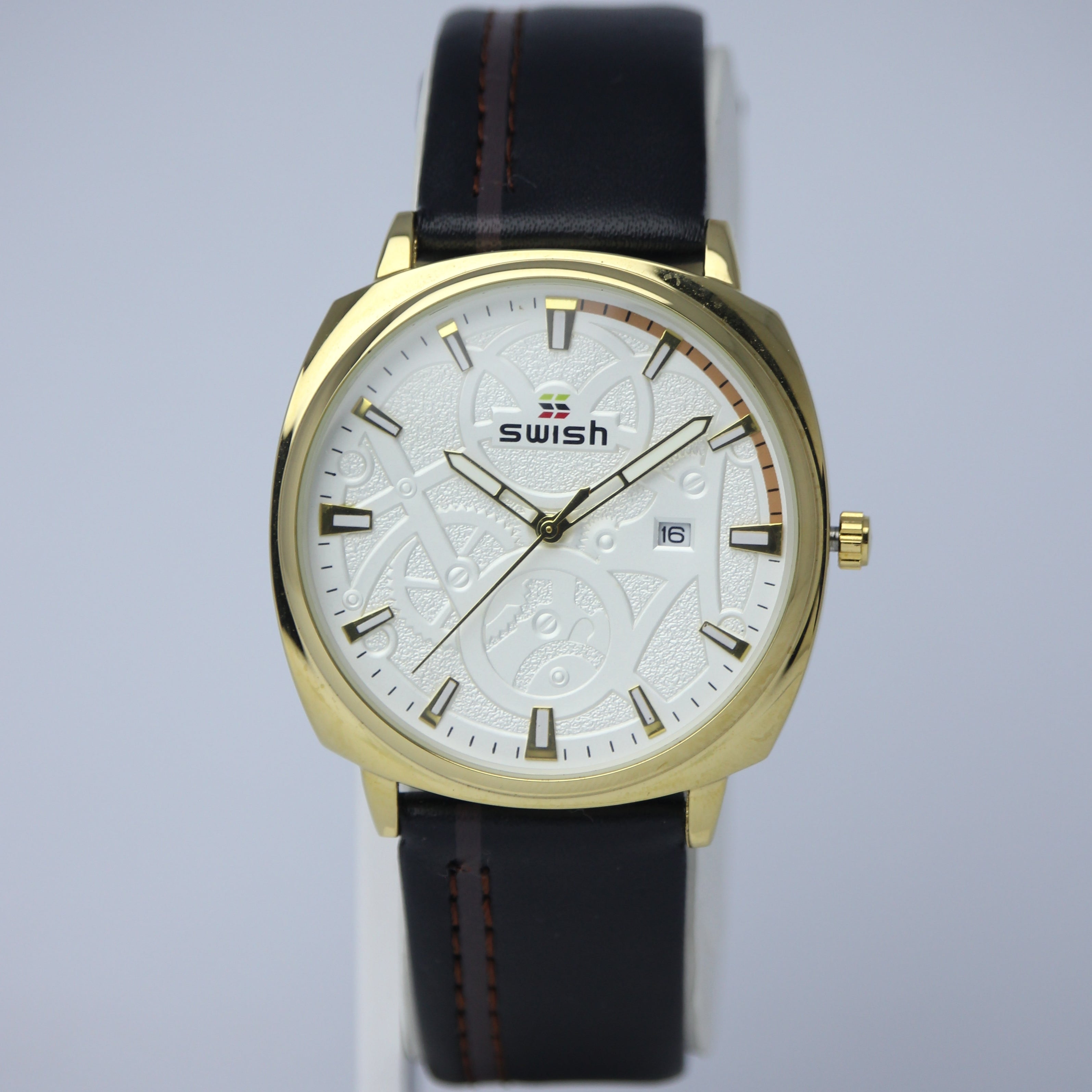 SWISH Men’s Gold Case Watch (BZ-FD04) – White Dial with Date
