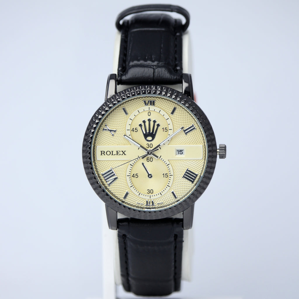 Rolex Leather Strap Men’s Watch (BZ-FD05) with Date – Brown