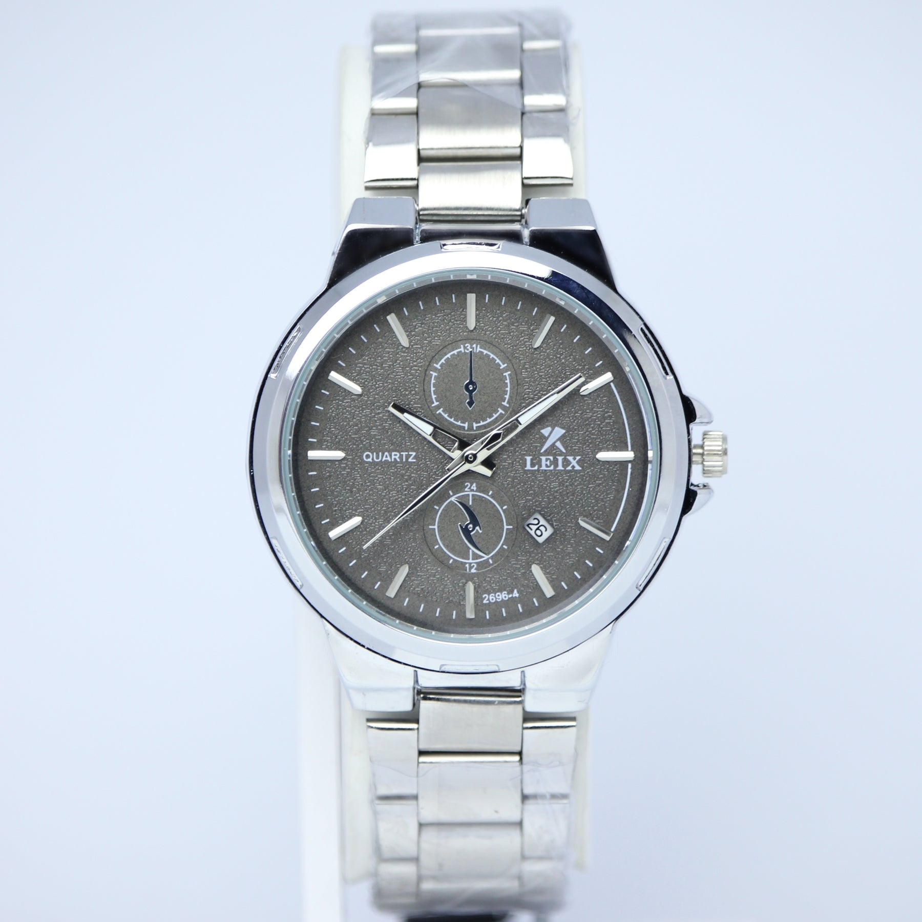 LEIX Men's Quartz Watch (BZ-ES24) - Grey Dial with Date Stainless Steel
