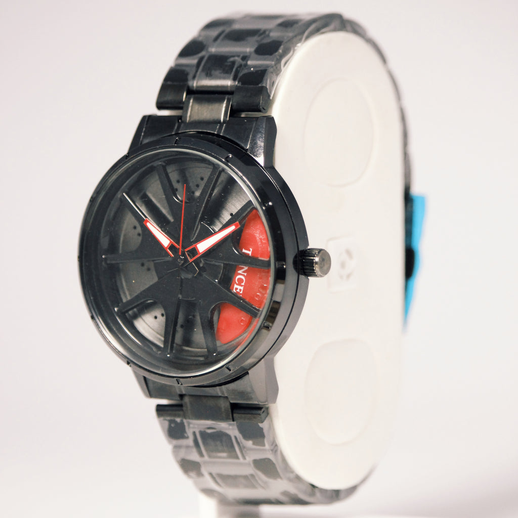 TENCEL Men’s Rotating Wheel Mechanical Watch (BZ-ES09) – Red Accents Stainless Steel