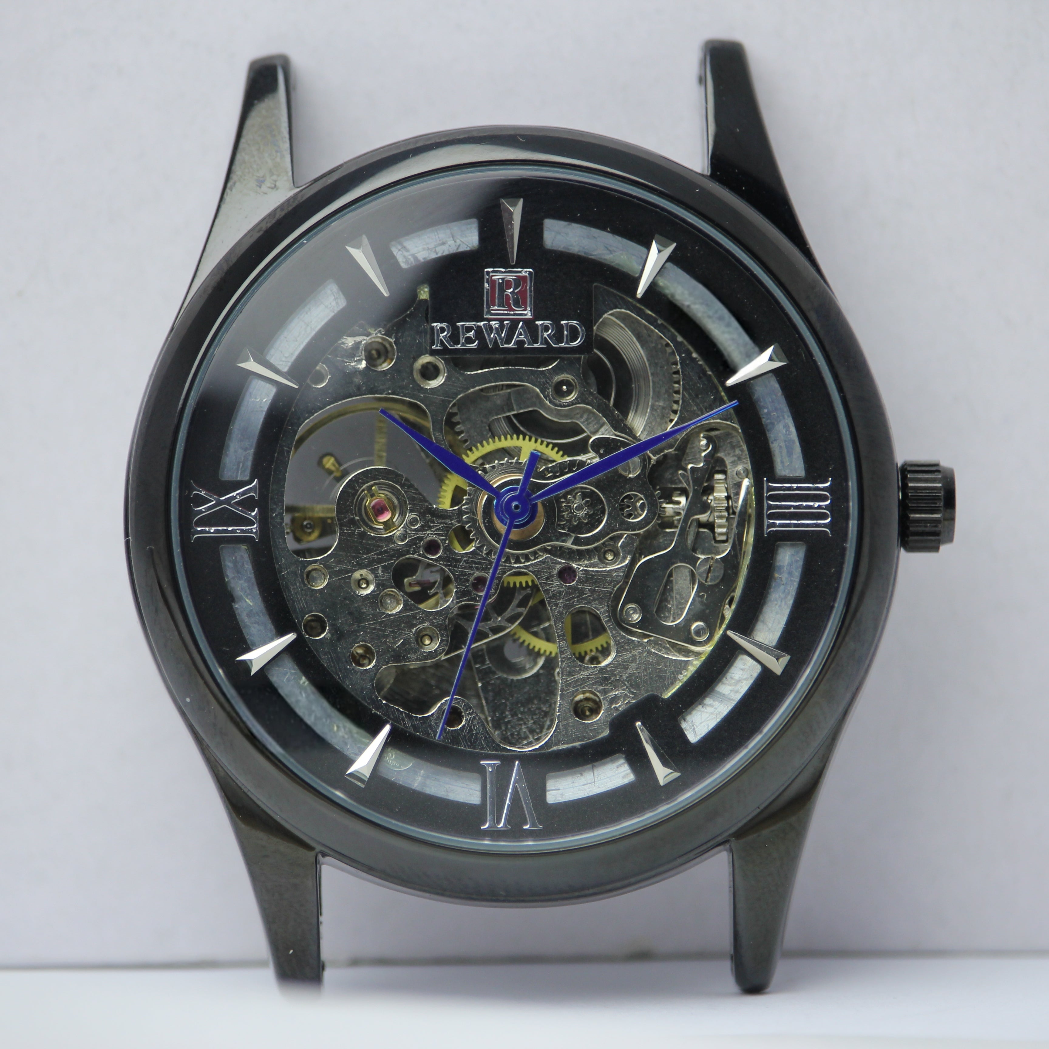 REWARD Men's Black Skeleton Automatic Watch with Dual Leather Straps (BZ-FD02)