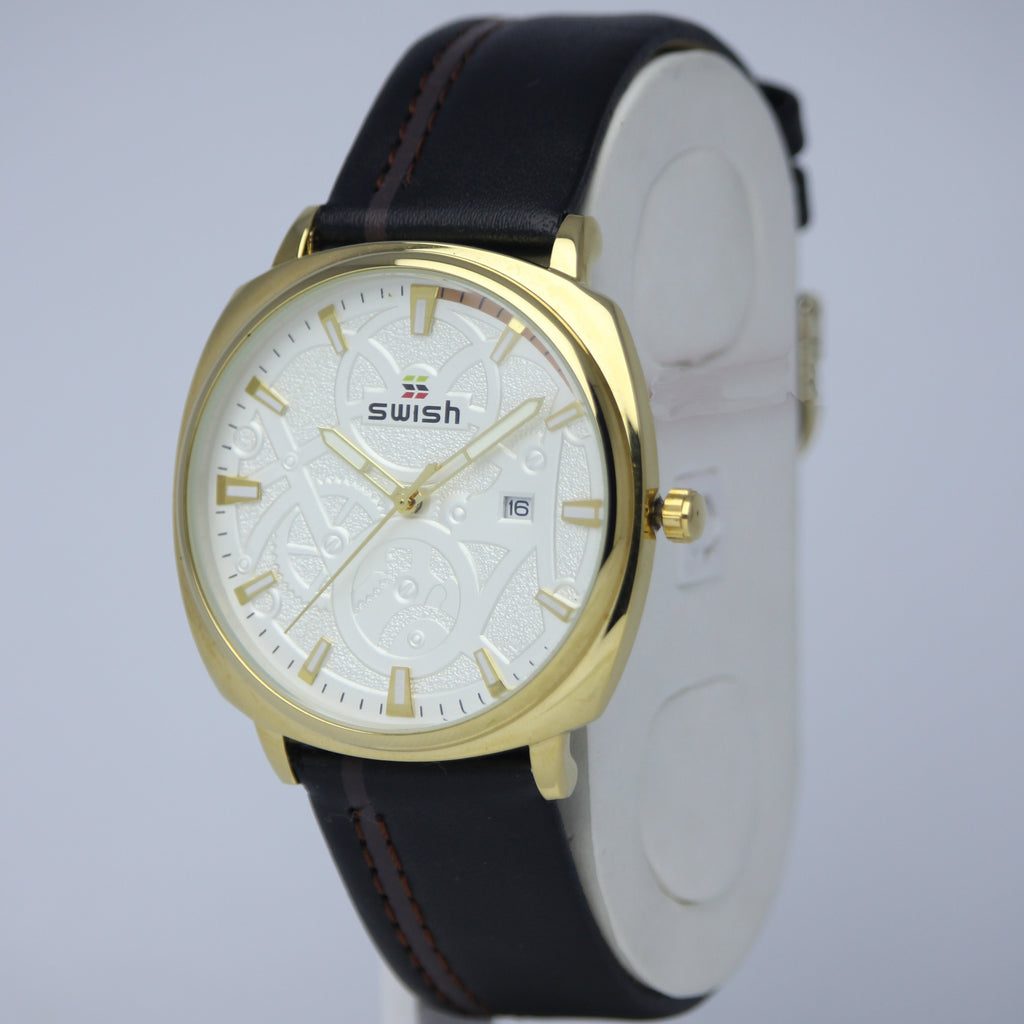 SWISH Men’s Gold Case Watch (BZ-FD04) – White Dial with Date