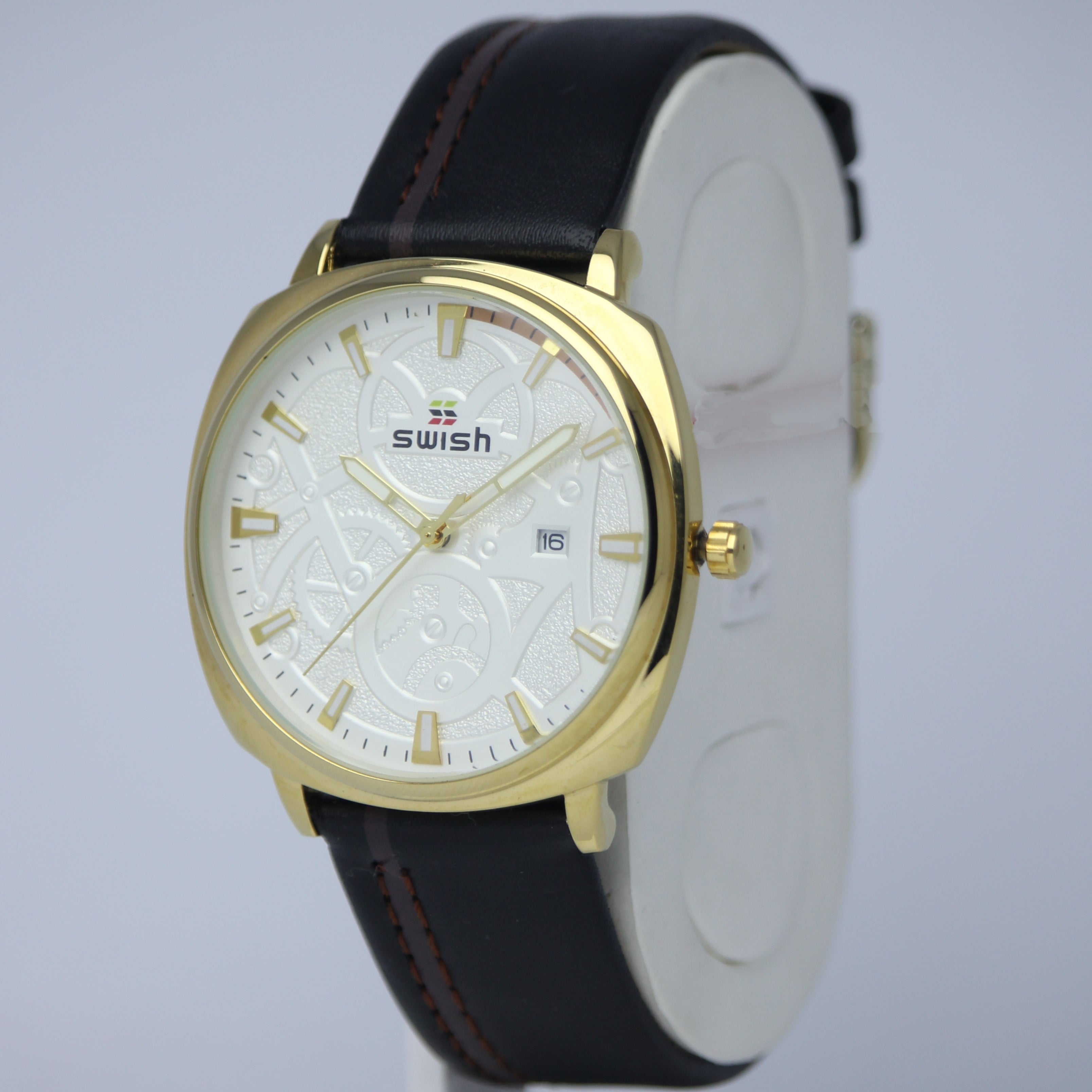 SWISH Men’s Gold Case Watch (BZ-FD04) – White Dial with Date