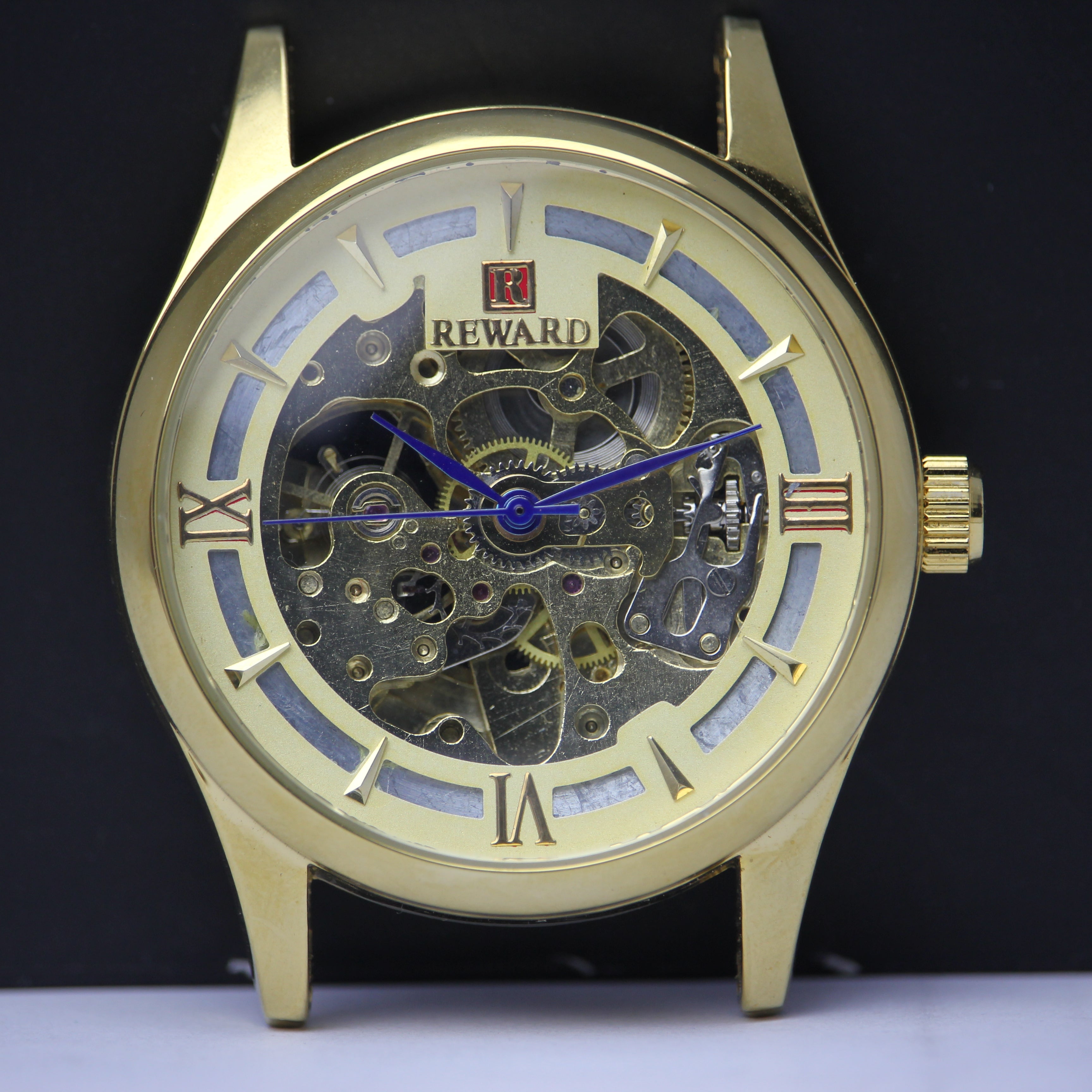 REWARD Men's Gold Skeleton Automatic Watch with Dual Leather Straps (BZ-FD02)