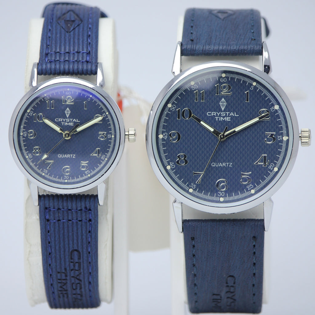 Crystal Time Quartz Couple Set (BZ-HH08) – Blue Textured Dial