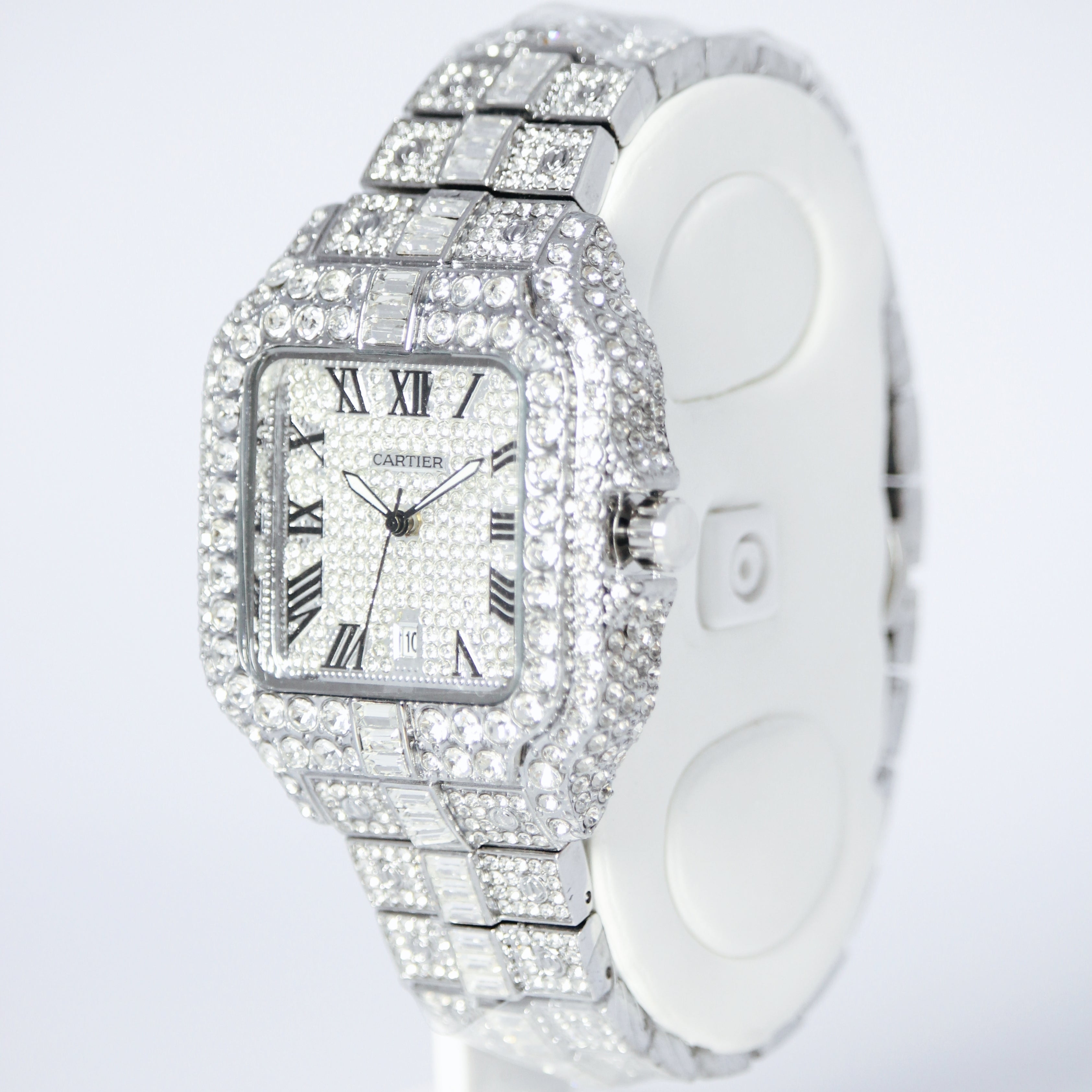 Cartier Diamond Iced Unisex Watch (BZ-WC01) – White Stone Stainless Steel