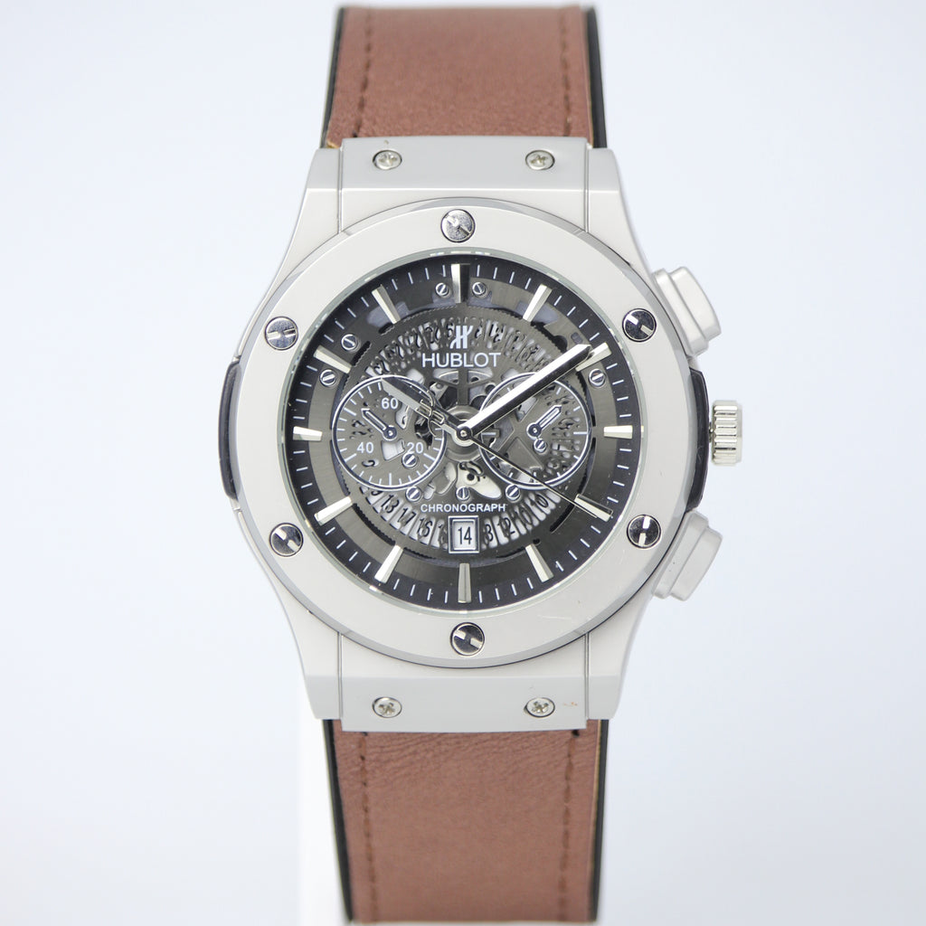 HUBLOT Men's Quartz Watch (BZ-FD01) - Grey Dial with Brown Straps