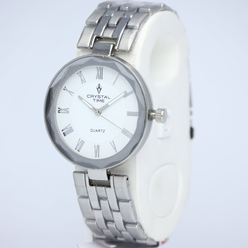 Crystal Time Men’s Quartz Watch (BZ-ES36) – White Dial Stainless Steel