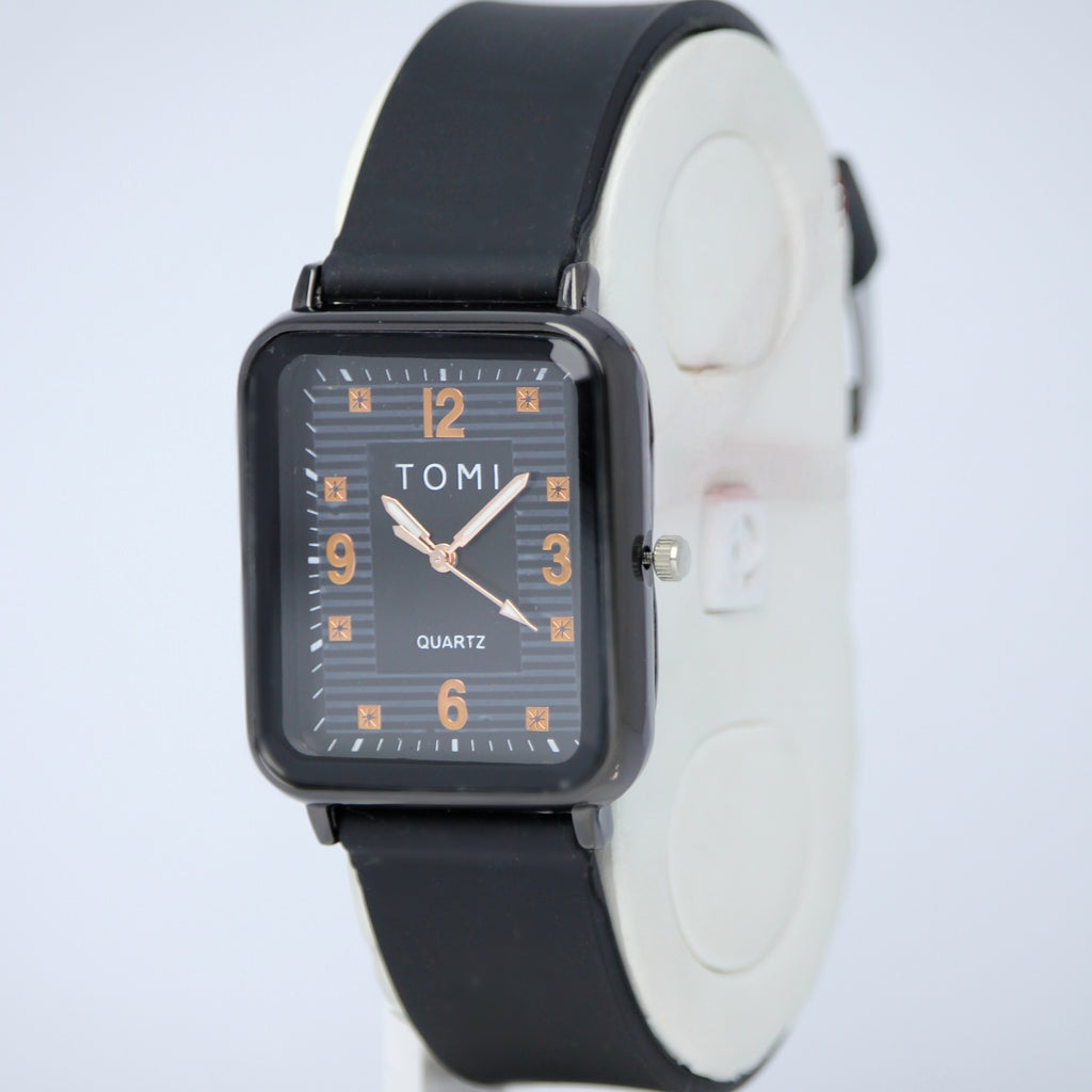 TOMI Men’s Quartz Watch (BZ-FD12) – Black Dial Rectangular Design