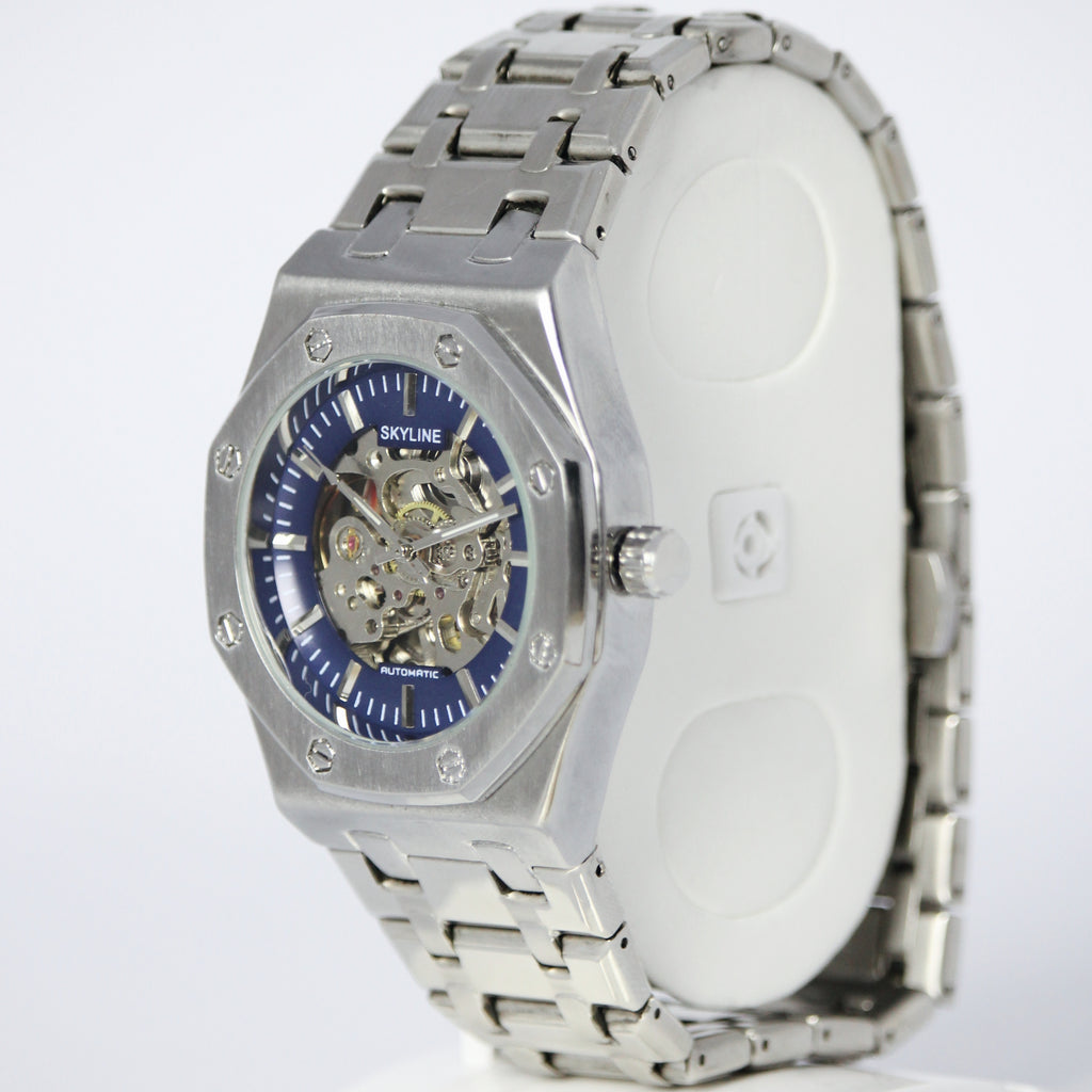 Skyline Automatic Skeleton Men’s Watch (BZ-ES07) Limited Edition – Blue Dial Stainless Steel