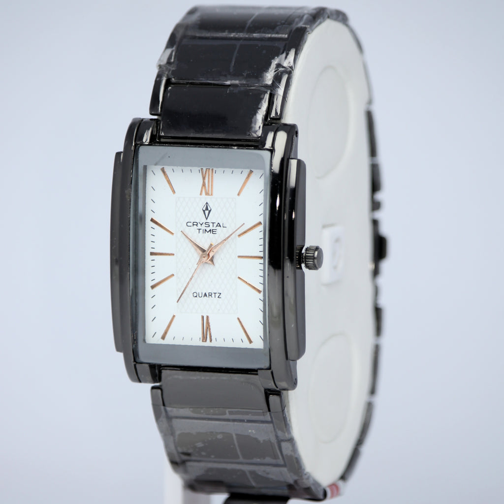 Crystal Time Men’s Quartz Watch (BZ-ES33) – Rectangular White Dial
