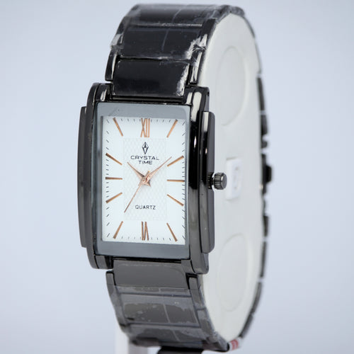 Crystal Time Men’s Quartz Watch (BZ-ES33) – Rectangular White Dial