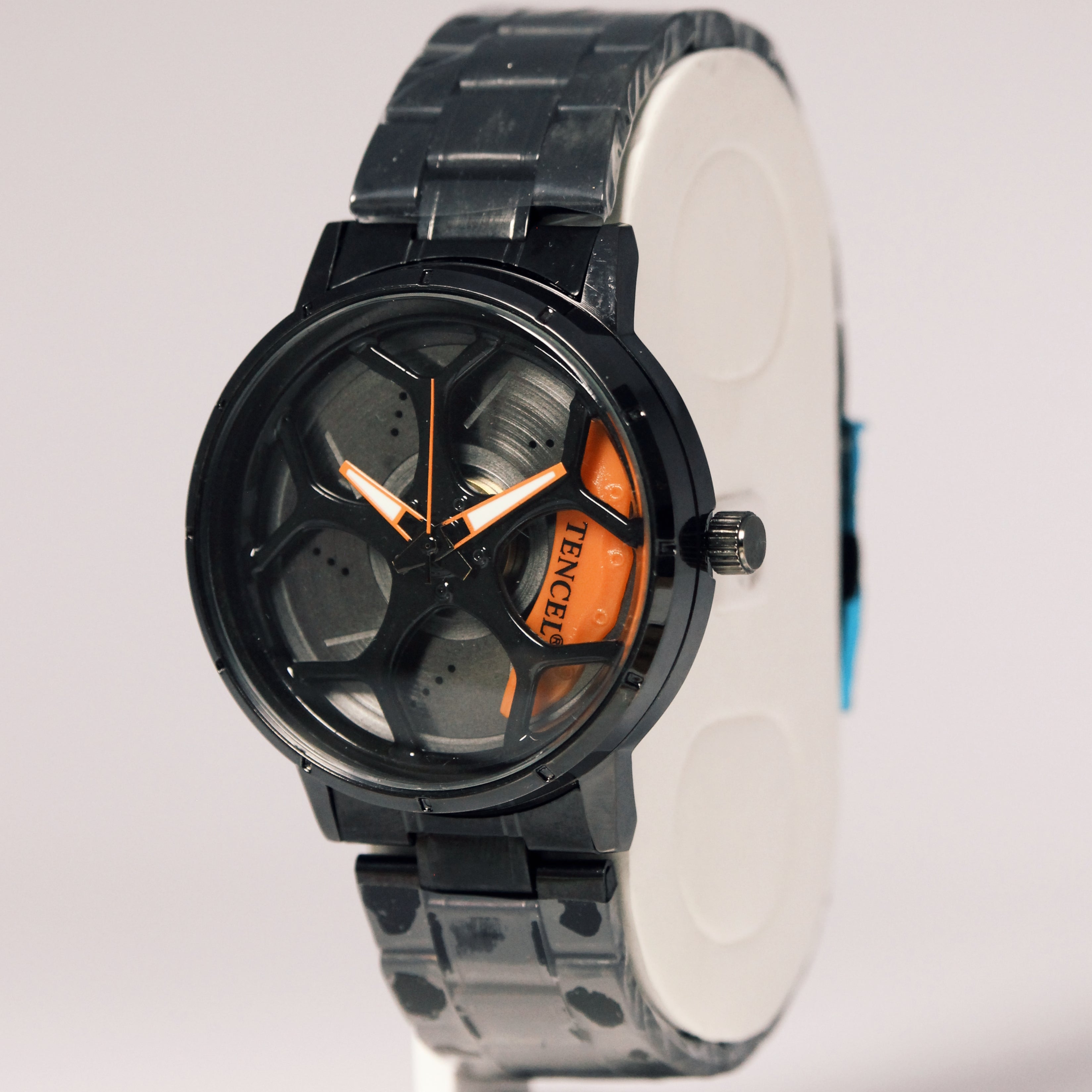 TENCEL Men’s Rotating Wheel Mechanical Watch (BZ-ES09) – Orange Accents Stainless Steel