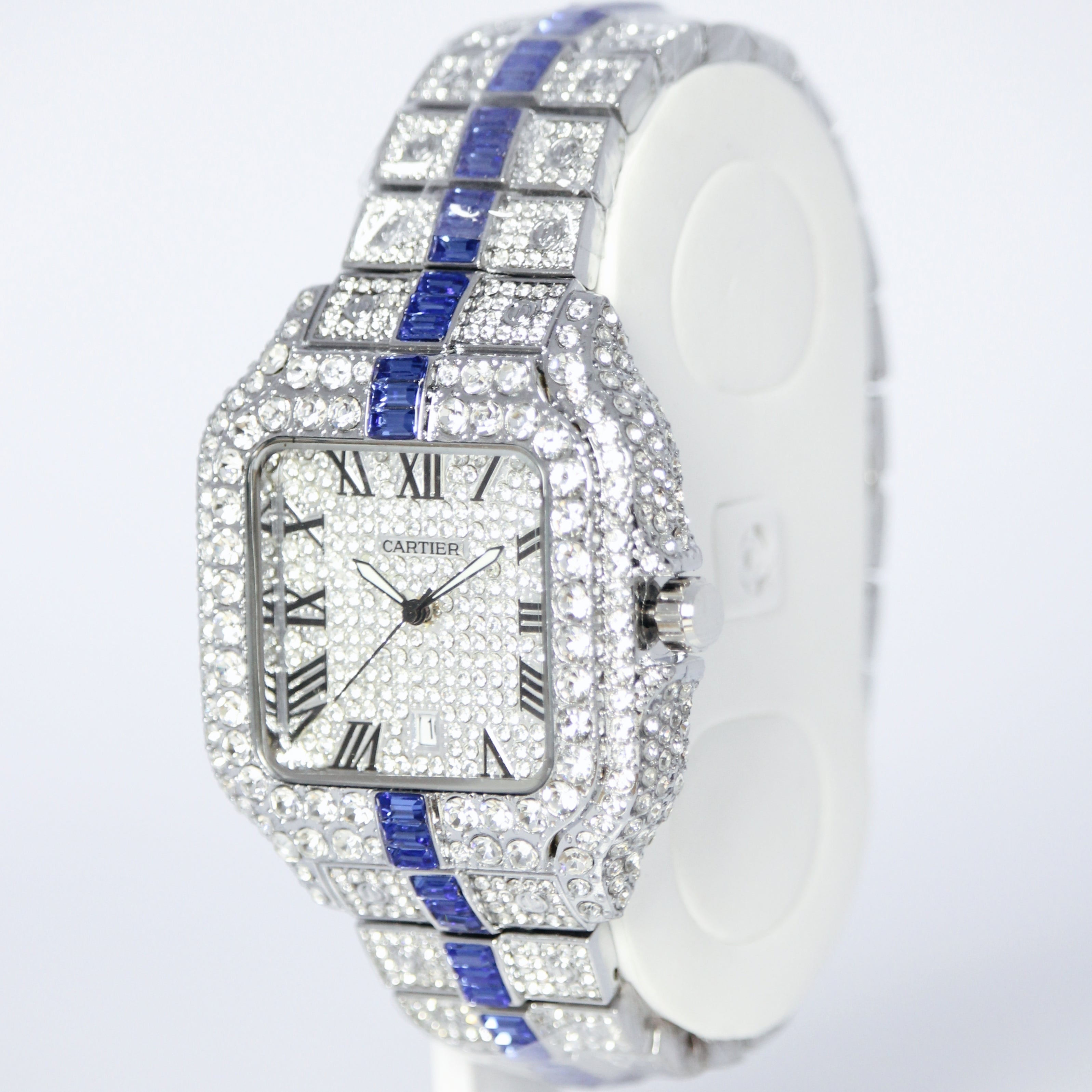 Cartier Diamond Iced Unisex Watch (BZ-WC01) – Blue Stone Stainless Steel