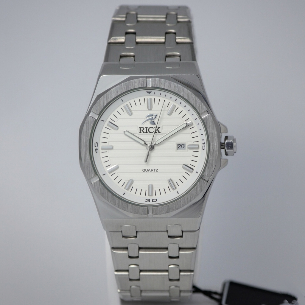 RICK Men's Quartz Watch (BZ-ES39) - White Textured Dial | Stainless Steel
