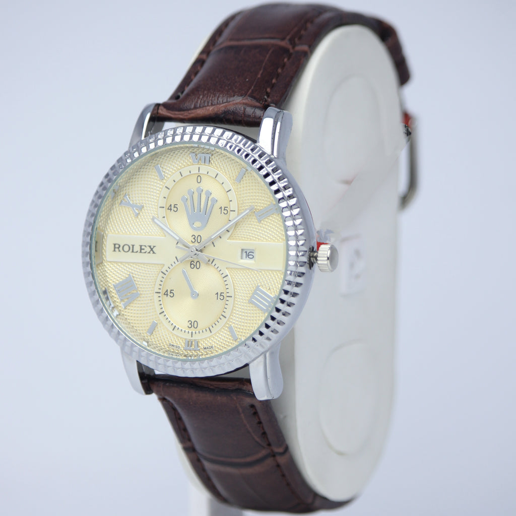 Rolex Leather Strap Men’s Watch (BZ-FD05) with Date – Brown