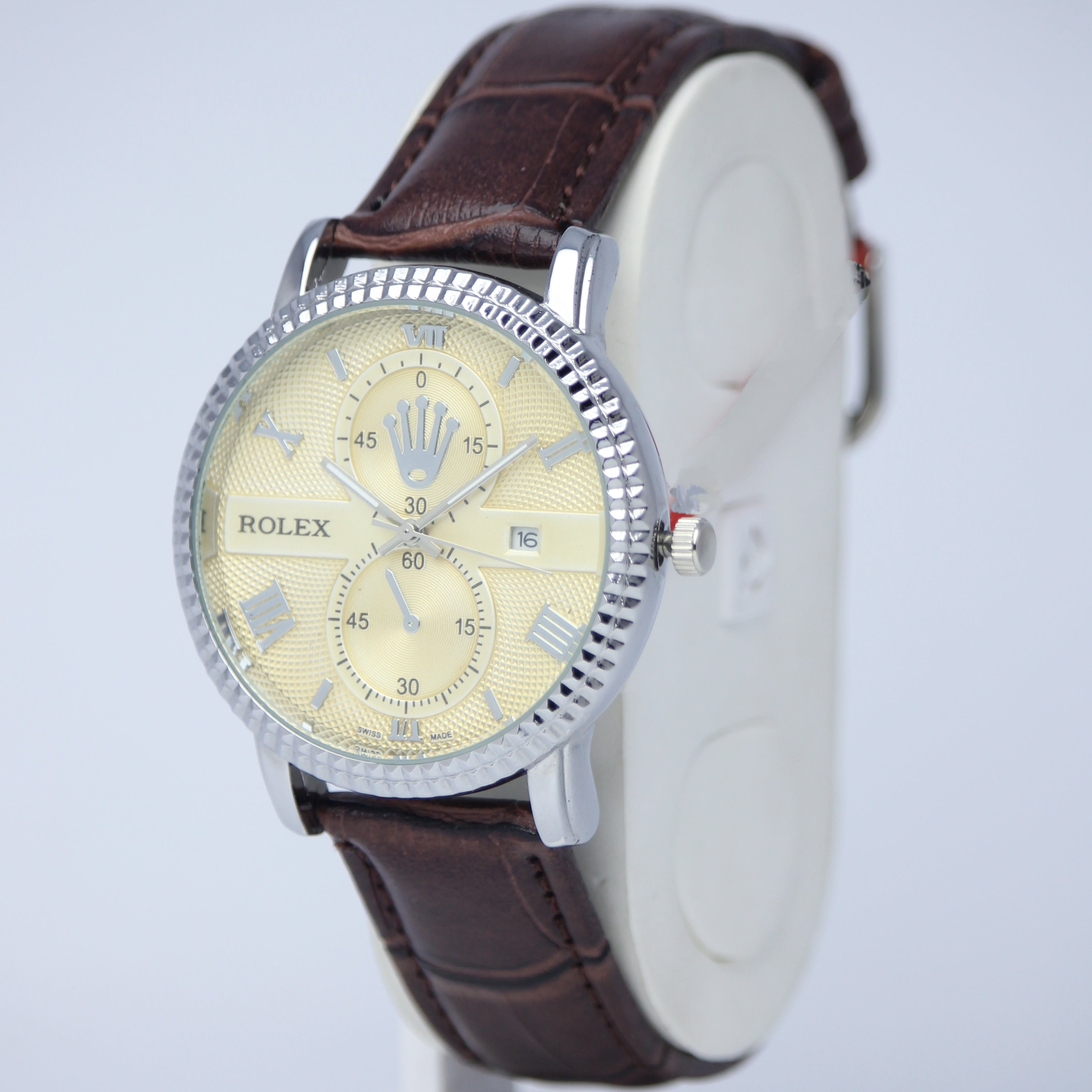 Rolex Leather Strap Men’s Watch (BZ-FD05) with Date – Brown