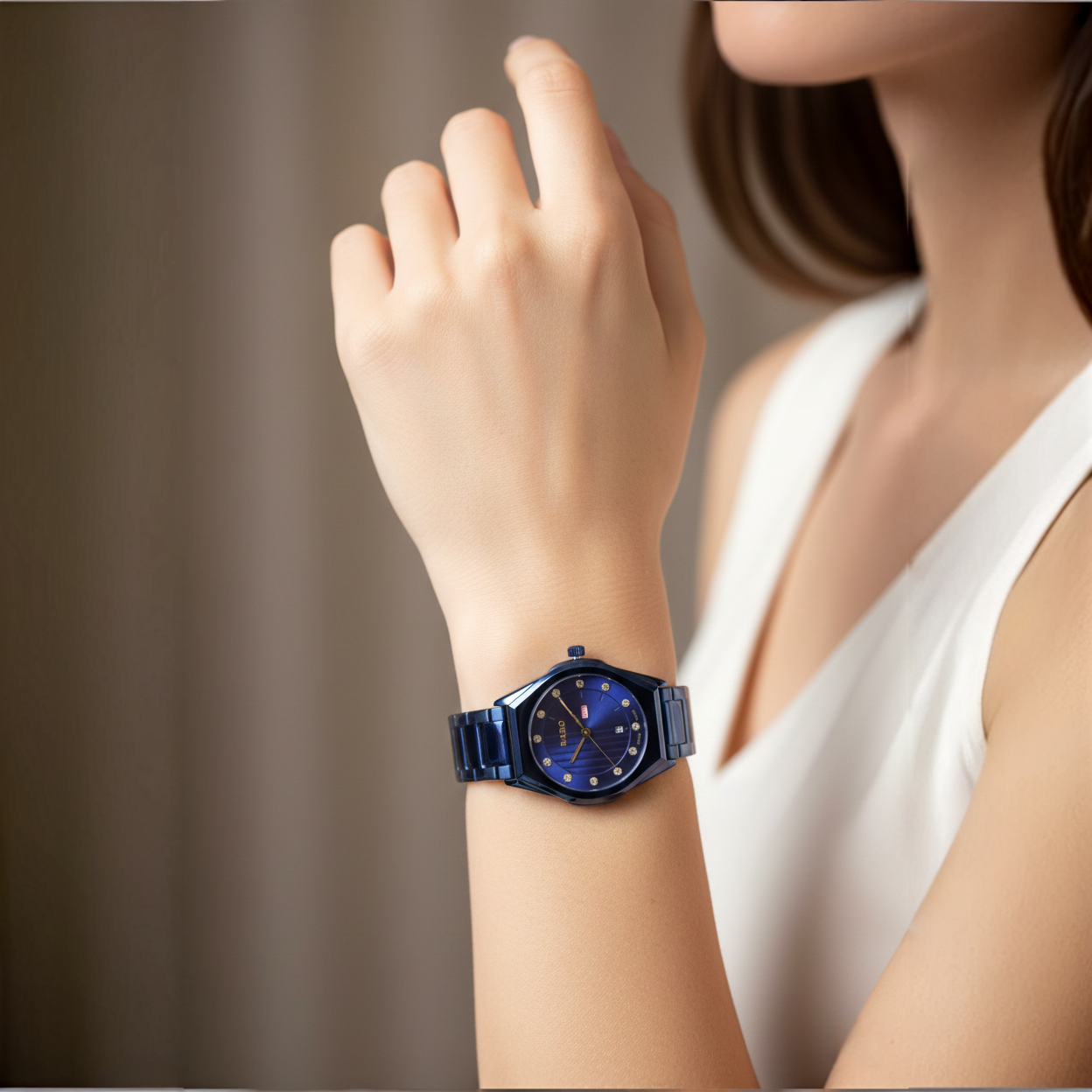 RADO (BZ-SS01) Blue Dial Stainless Steel Watch - Water Resist