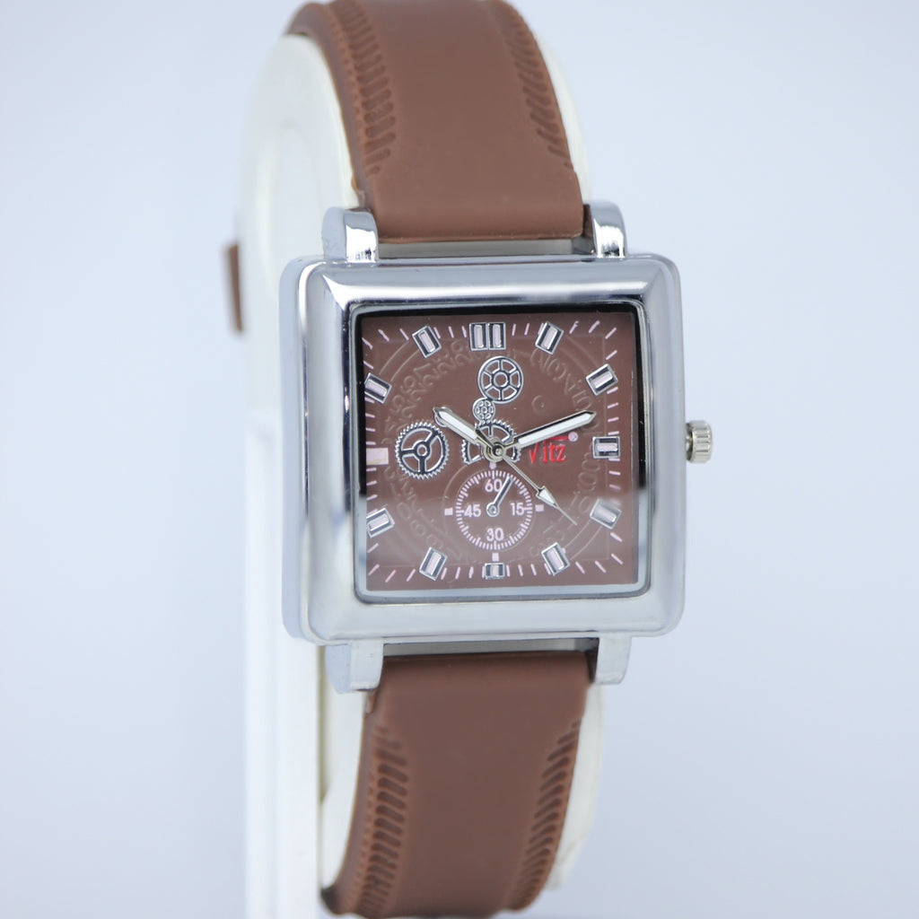 VITZ Stylish Men’s Quartz Watch (BZ-FD10) – Square Brown Dial