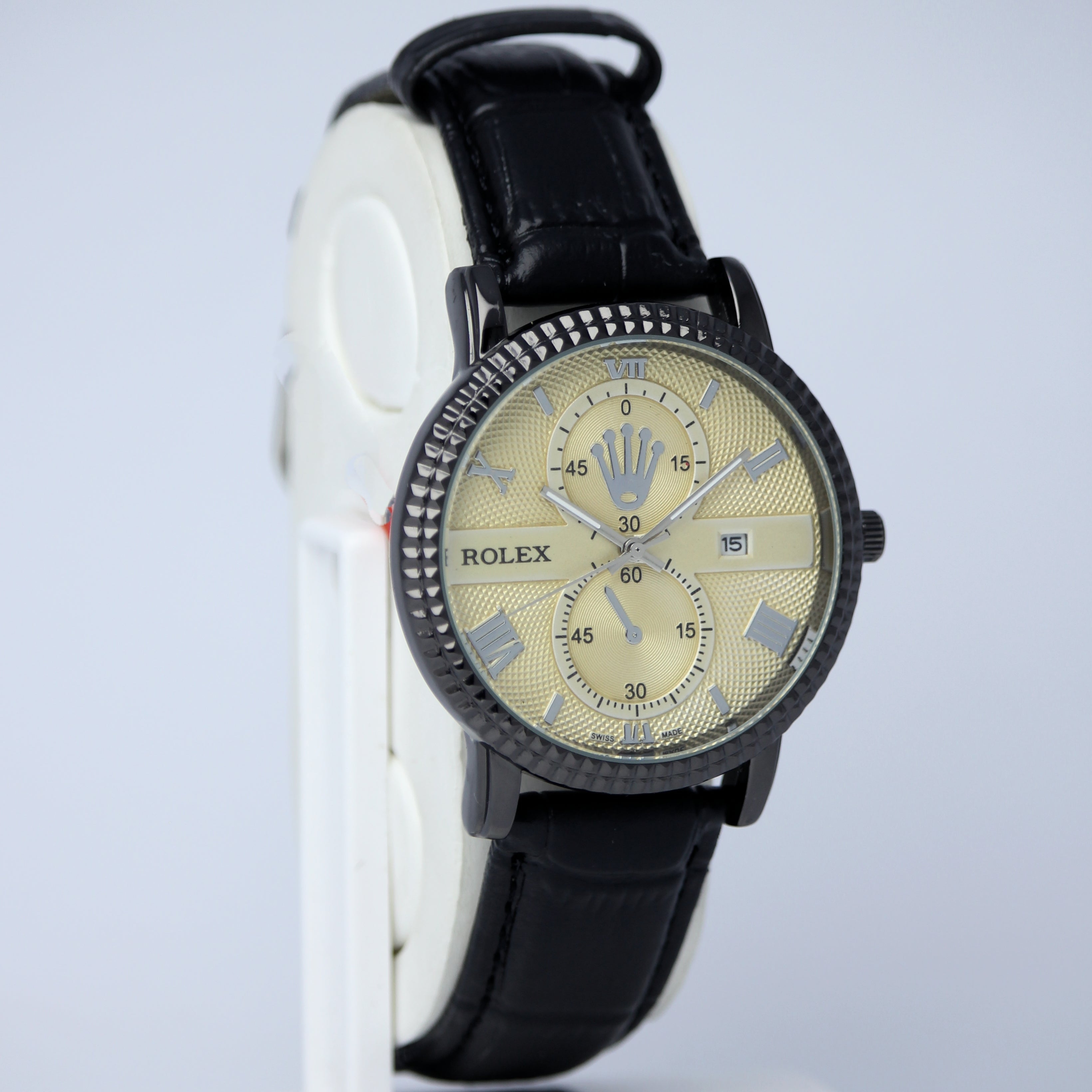 Rolex Leather Strap Men’s Watch (BZ-FD05) with Date – Black