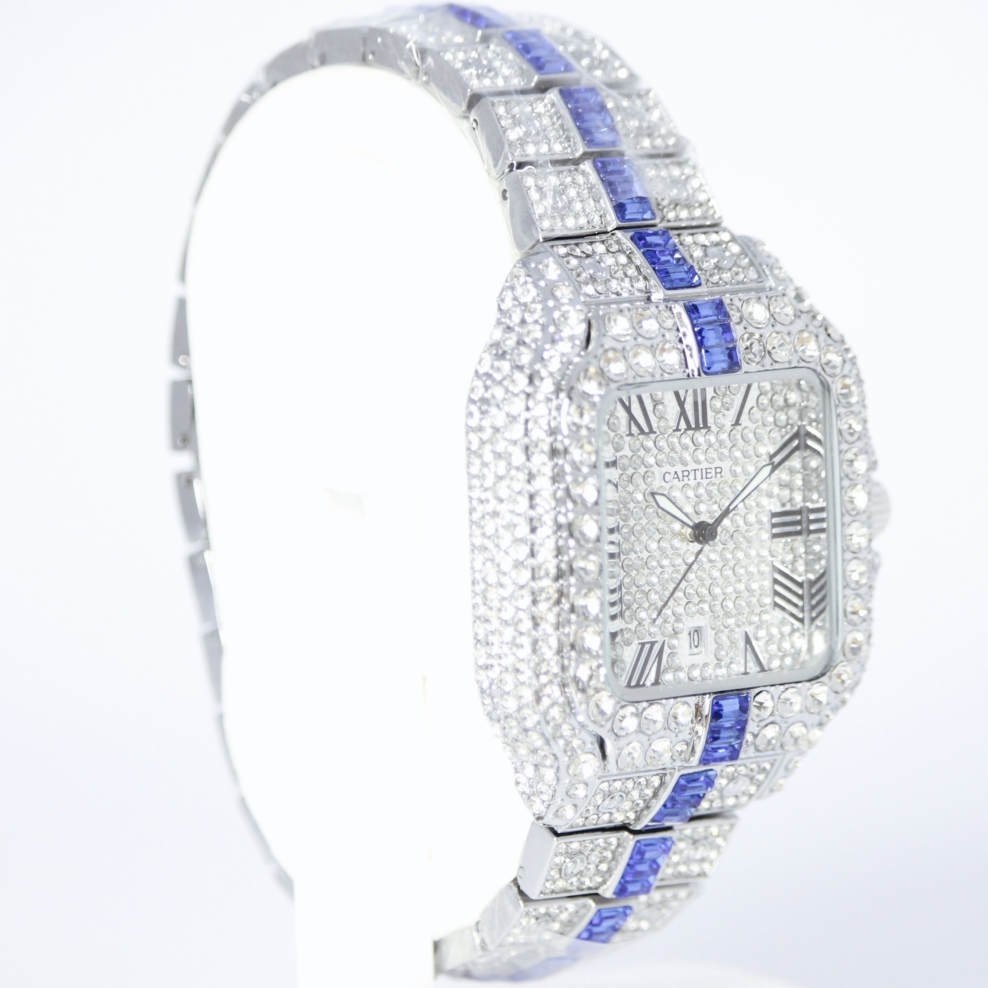 Cartier Diamond Iced Unisex Watch (BZ-WC01) – Blue Stone Stainless Steel
