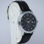 LEINA Men’s Leather Strap Watch (BZ-FD03) - Black Dial with Date