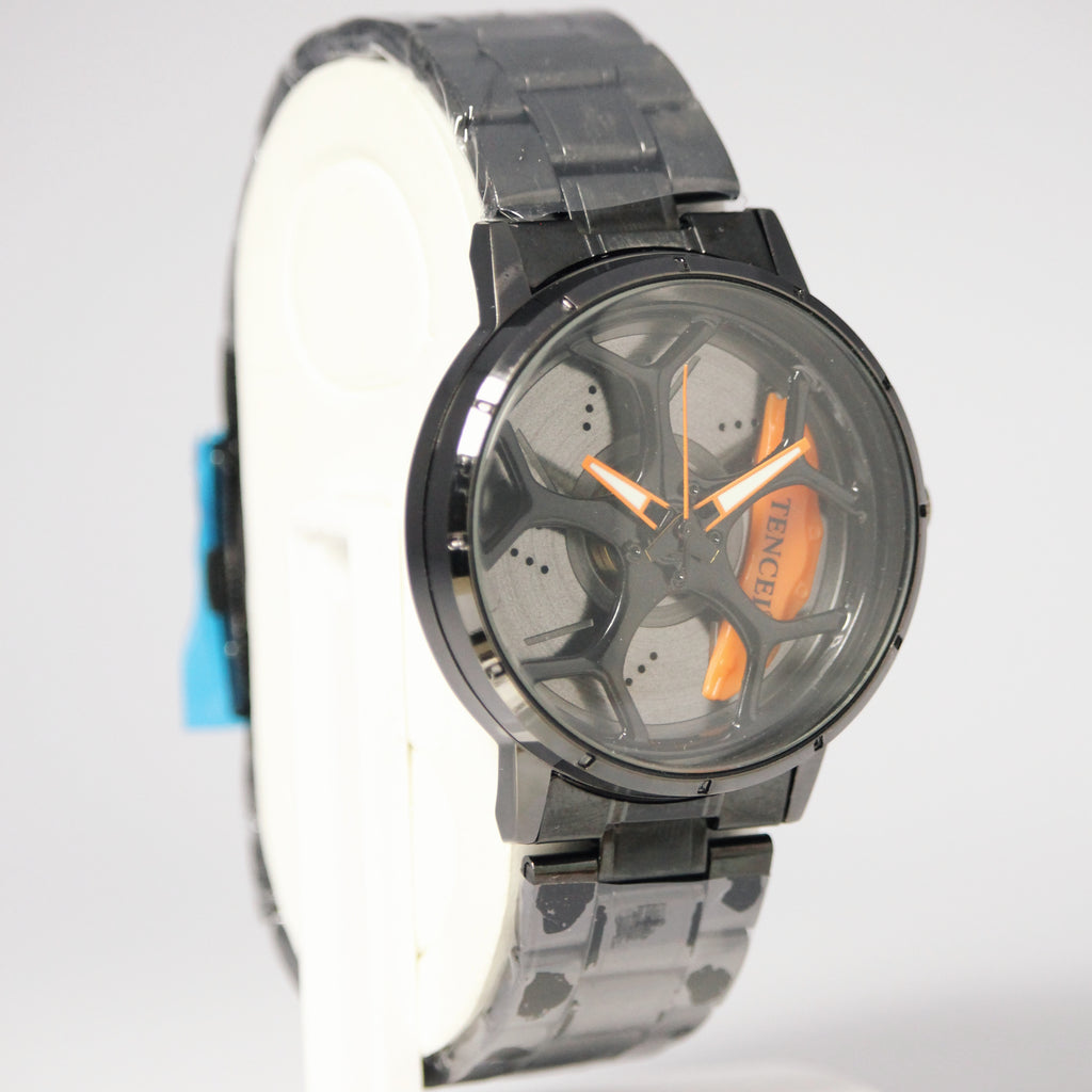 TENCEL Men’s Rotating Wheel Mechanical Watch (BZ-ES09) – Orange Accents Stainless Steel