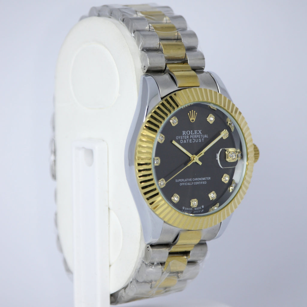 Rolex Oyster Perpetual Datejust Men’s Watch (BZ-ES015) – Black Dial with Gold Case