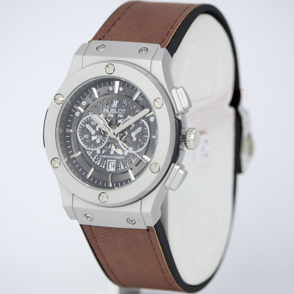 HUBLOT Men's Quartz Watch (BZ-FD01) - Grey Dial with Brown Straps