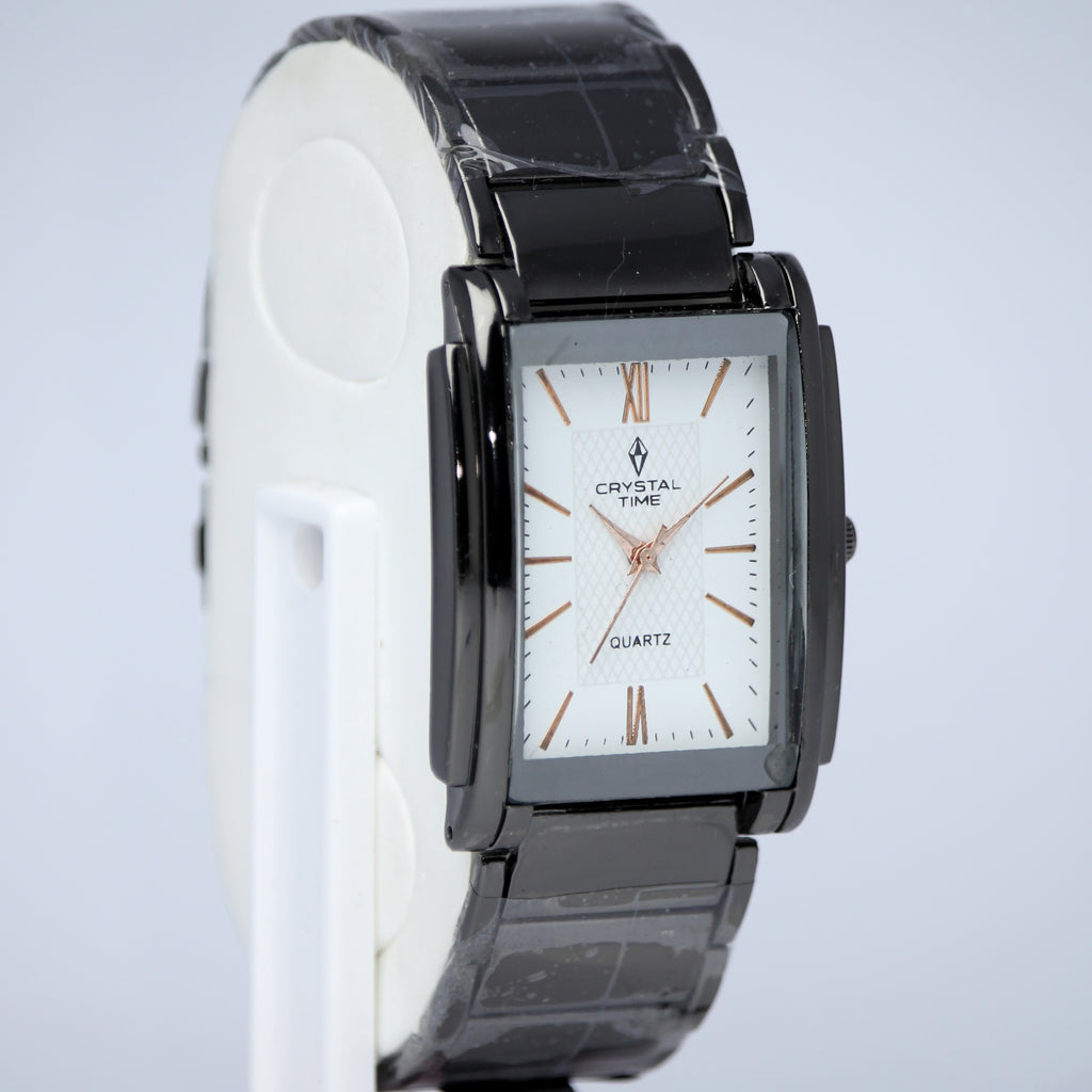 Crystal Time Men’s Quartz Watch (BZ-ES33) – Rectangular White Dial