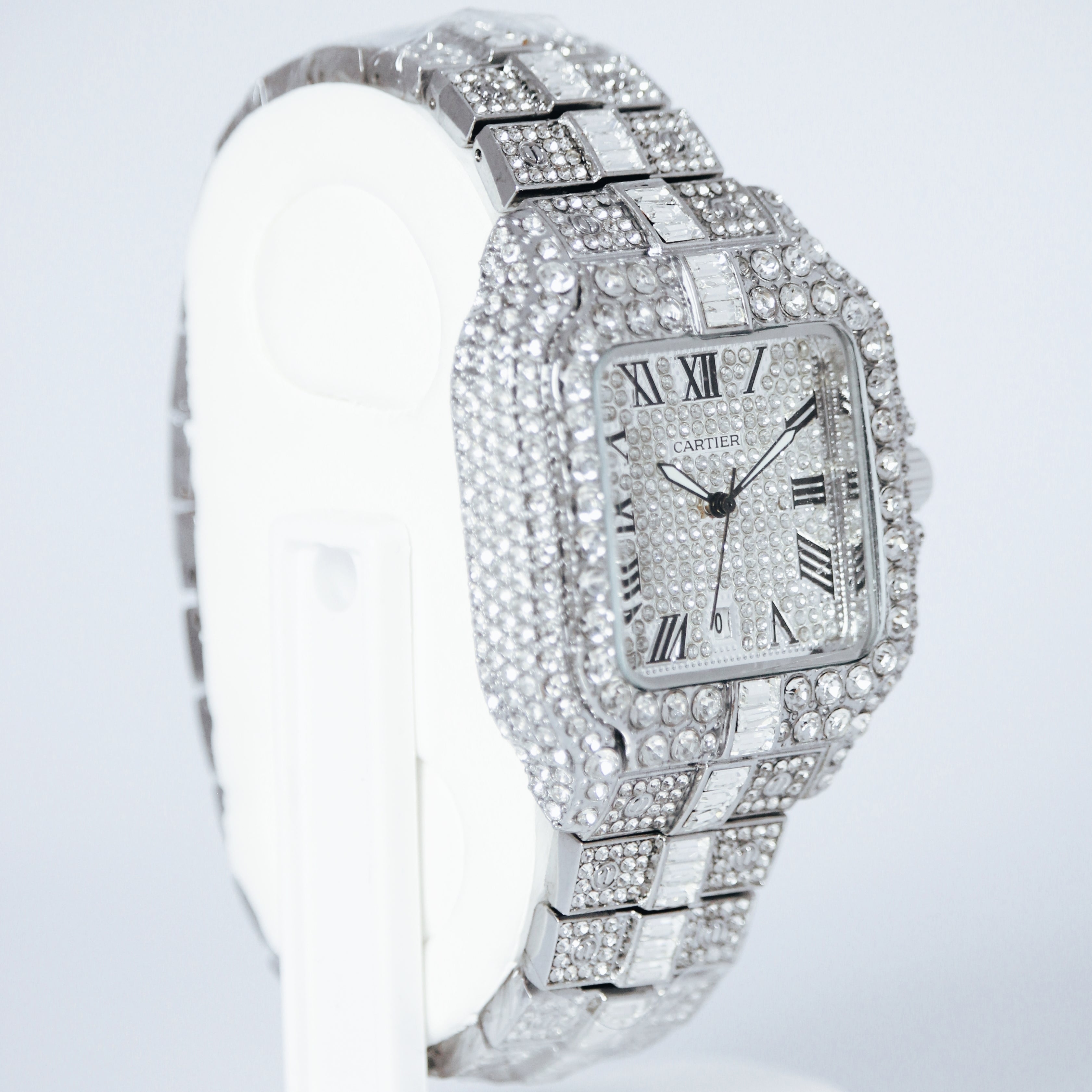 Cartier Diamond Iced Unisex Watch (BZ-WC01) – White Stone Stainless Steel