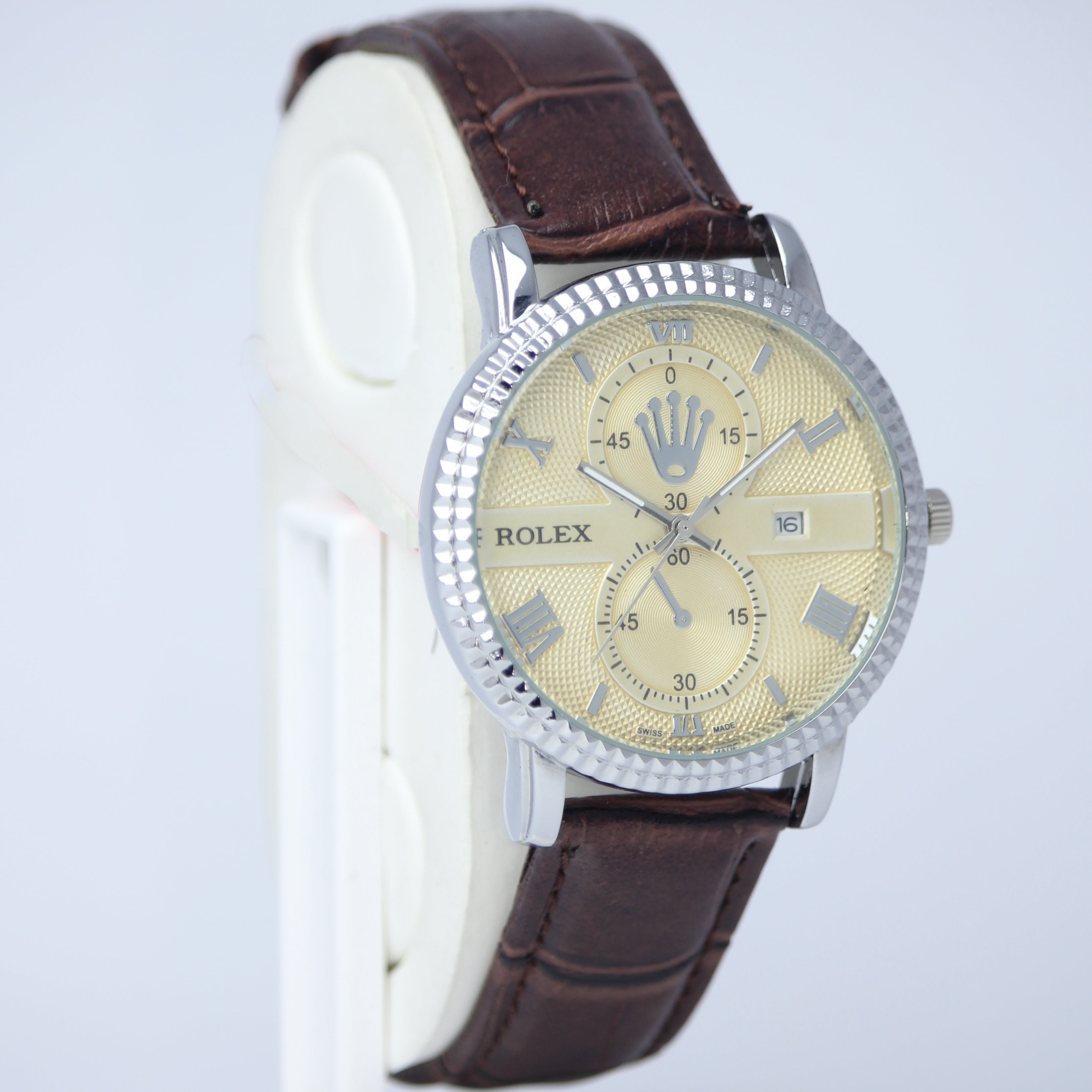 Rolex Leather Strap Men’s Watch (BZ-FD05) with Date – Brown
