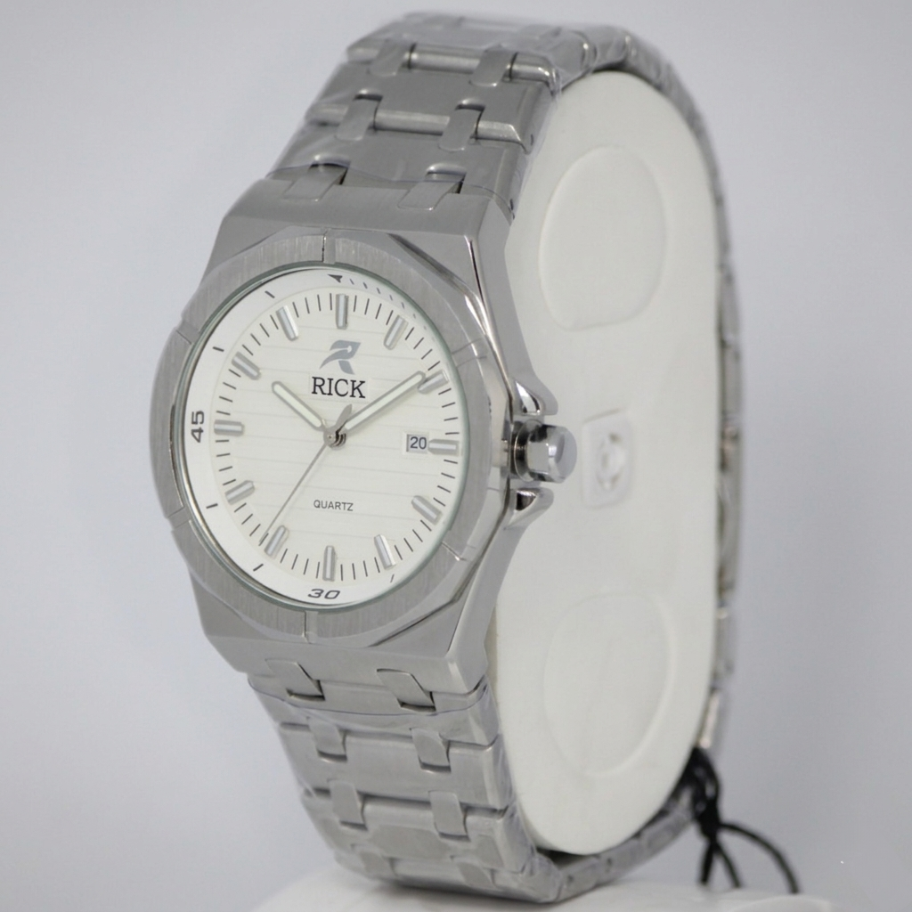RICK Men's Quartz Watch (BZ-ES39) - White Textured Dial | Stainless Steel