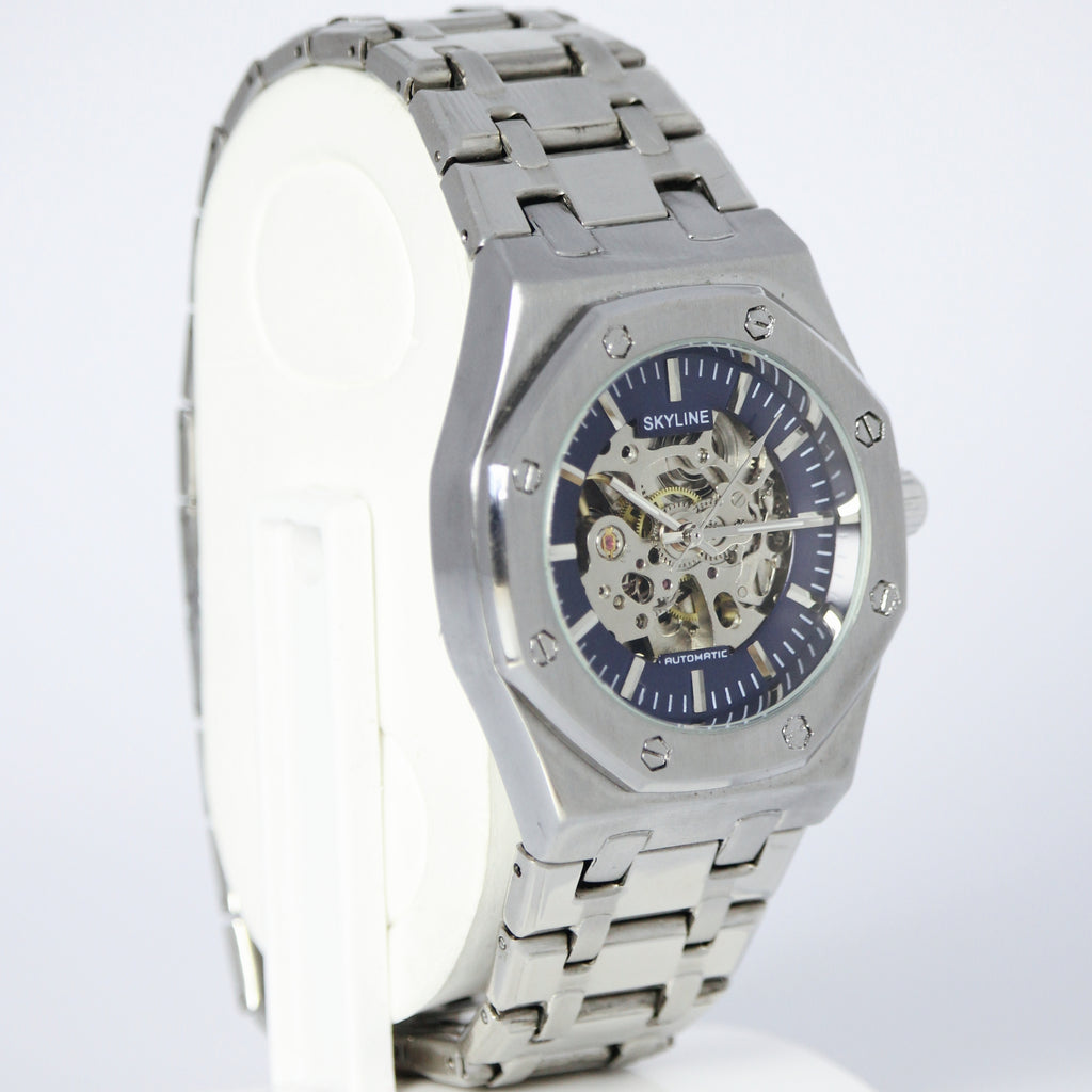 Skyline Automatic Skeleton Men’s Watch (BZ-ES07) Limited Edition – Blue Dial Stainless Steel