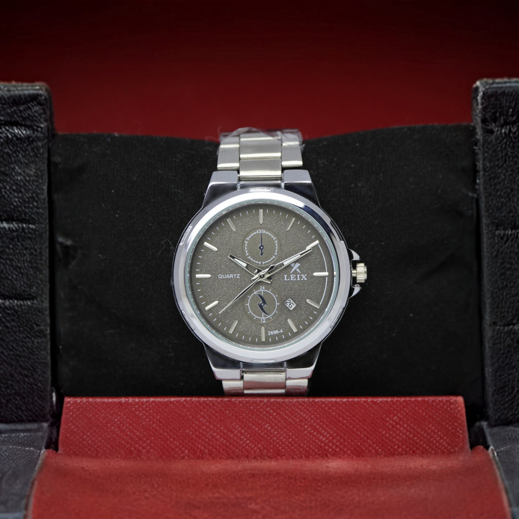 LEIX Men's Quartz Watch (BZ-ES24) - Grey Dial with Date Stainless Steel