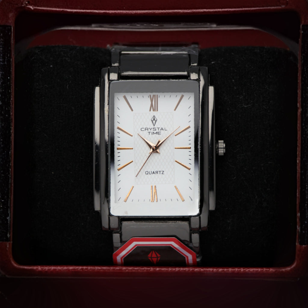 Crystal Time Men’s Quartz Watch (BZ-ES33) – Rectangular White Dial